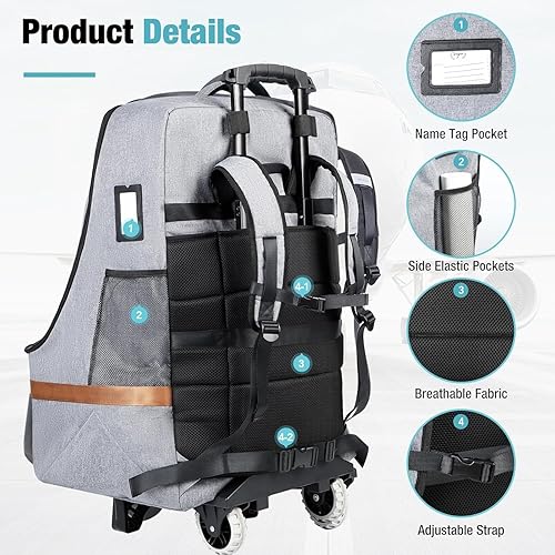 Miniatura 5 de Bolsa de viaje mejorada para asiento de automóvil con ruedas, bolsas de asiento de automóvil para viajes aéreos, bolsa de almacenamiento de asiento