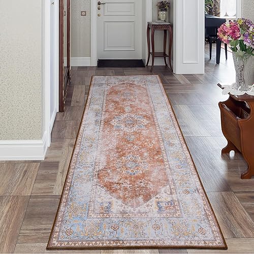 Miniatura 3 de BoHo - Alfombra de pasillo vintage de 2 x 6 pies, ligera, resistente a las manchas, lavable a máquina, antideslizante y no desprende pelusa, para