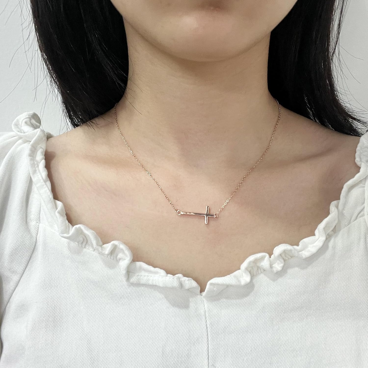 Cross Choker Necklace for Women 925 Sterling Silver Sideways Cross Necklace Minimal Everyday Jewelry Gift - Image 2
