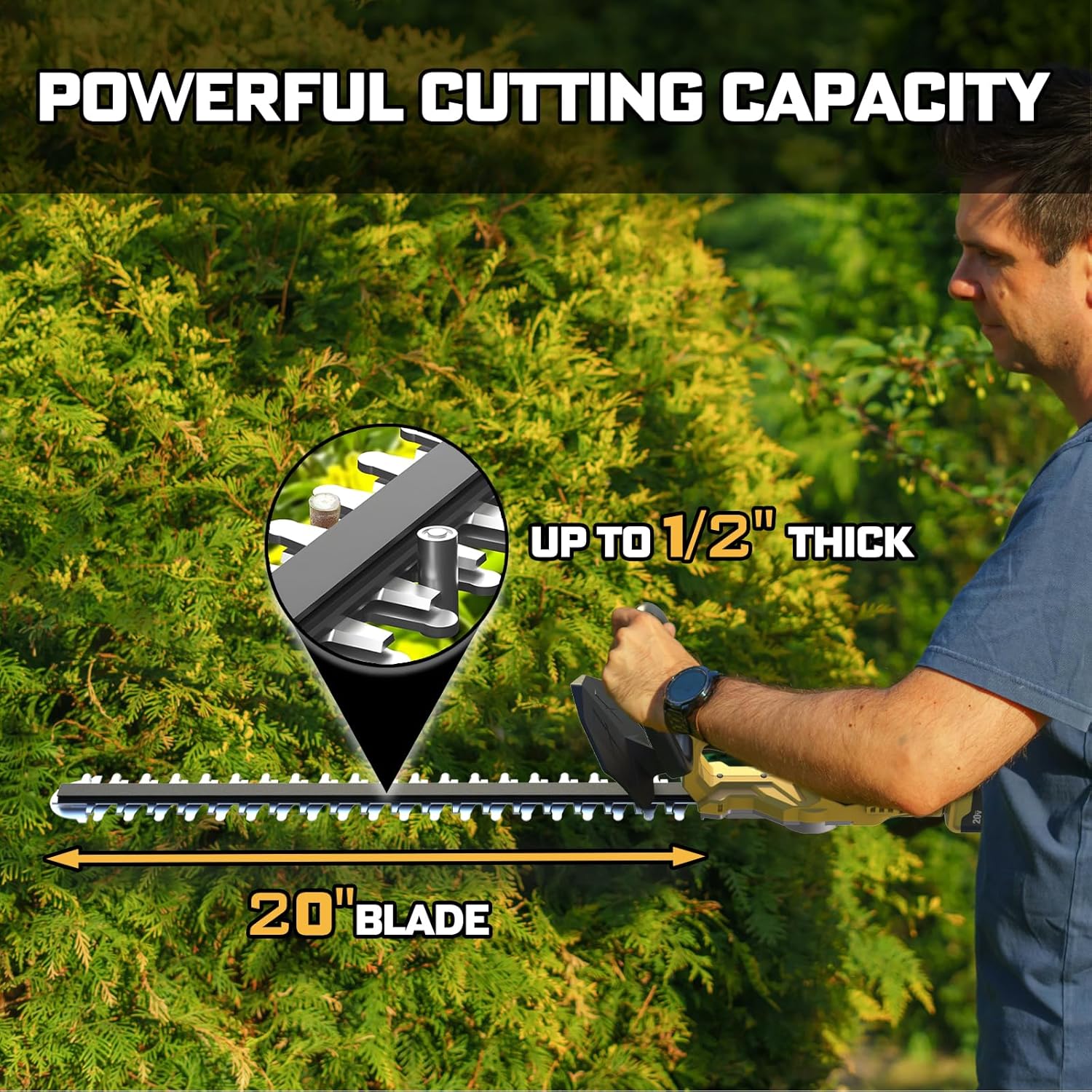 Hedge Trimmer Cordless for Dewalt 20V MAX Battery (No Battery), 20 inch Electric Bush Shrub Edge Trimmer, Brushless Motor, Powerful & Lightweight, 4.4LBS