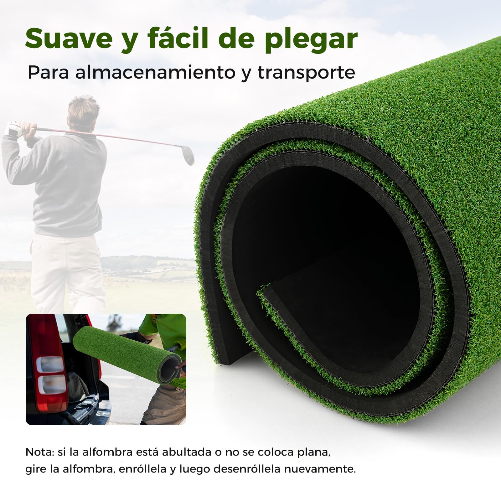 COSTWAY Tapete de Golf 3 en 1, Alfombrilla de Golf Césped Sintético, Densidad 20/25mm, 2 Tees de Golf/2 Palos de Alineación, 3 Orificios Perforados para Tees, Uso Interno y Externo