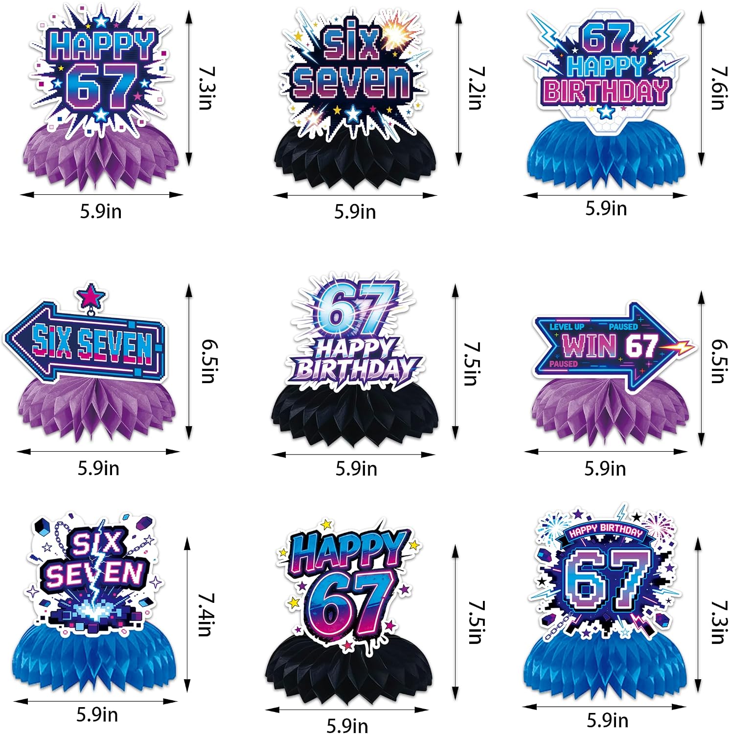 6 7 Birthday Party Decorations 67 Honeycomb Centerpieces Six Seven Meme Table Decorations, Funny 6 7 Party Decor for Kids Teens Adults, Table Centerpieces for 6 7 Theme Party image 5
