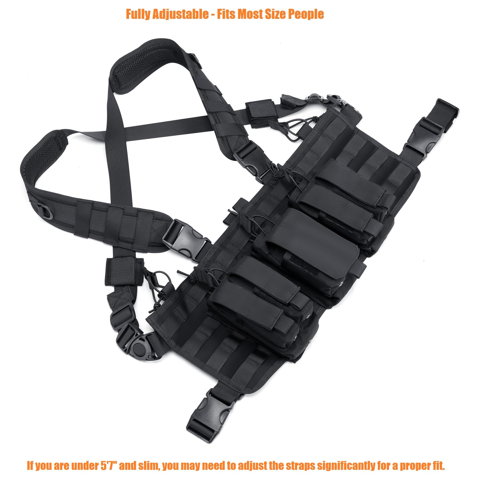 TACNEX Chest Rig with Removable Mag Pouches Customizable MOLLE Panel Modular Gear Carrier Harness (Black)