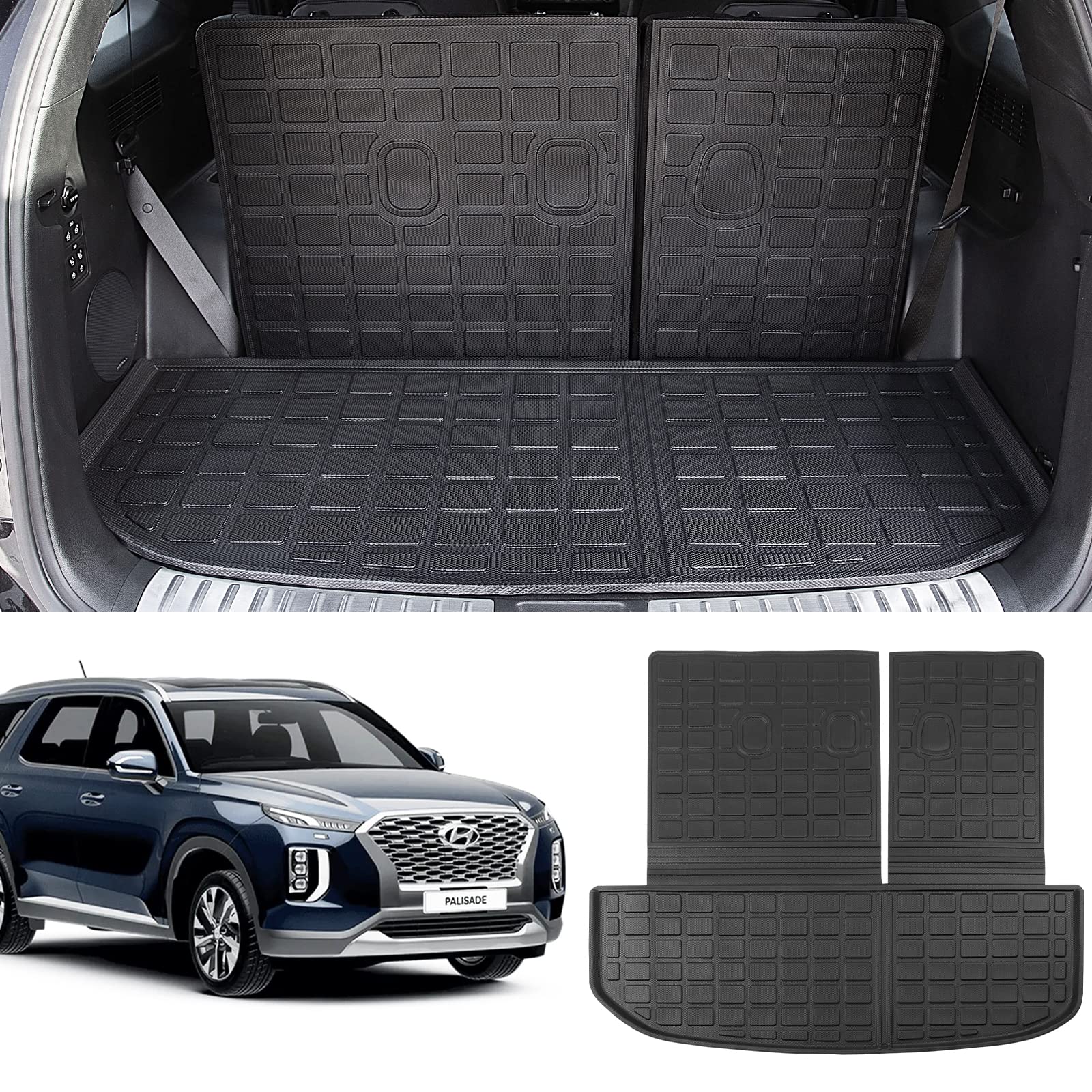 Xipoo Fit 2020-2023 Hyundai Palisade Rear Trunk Mat Backrest Mat Behind 3rd Row Seat Back Cover TPE Seat Protector for 2020 2021 2022 2023 Hyundai Palisade Accessories
