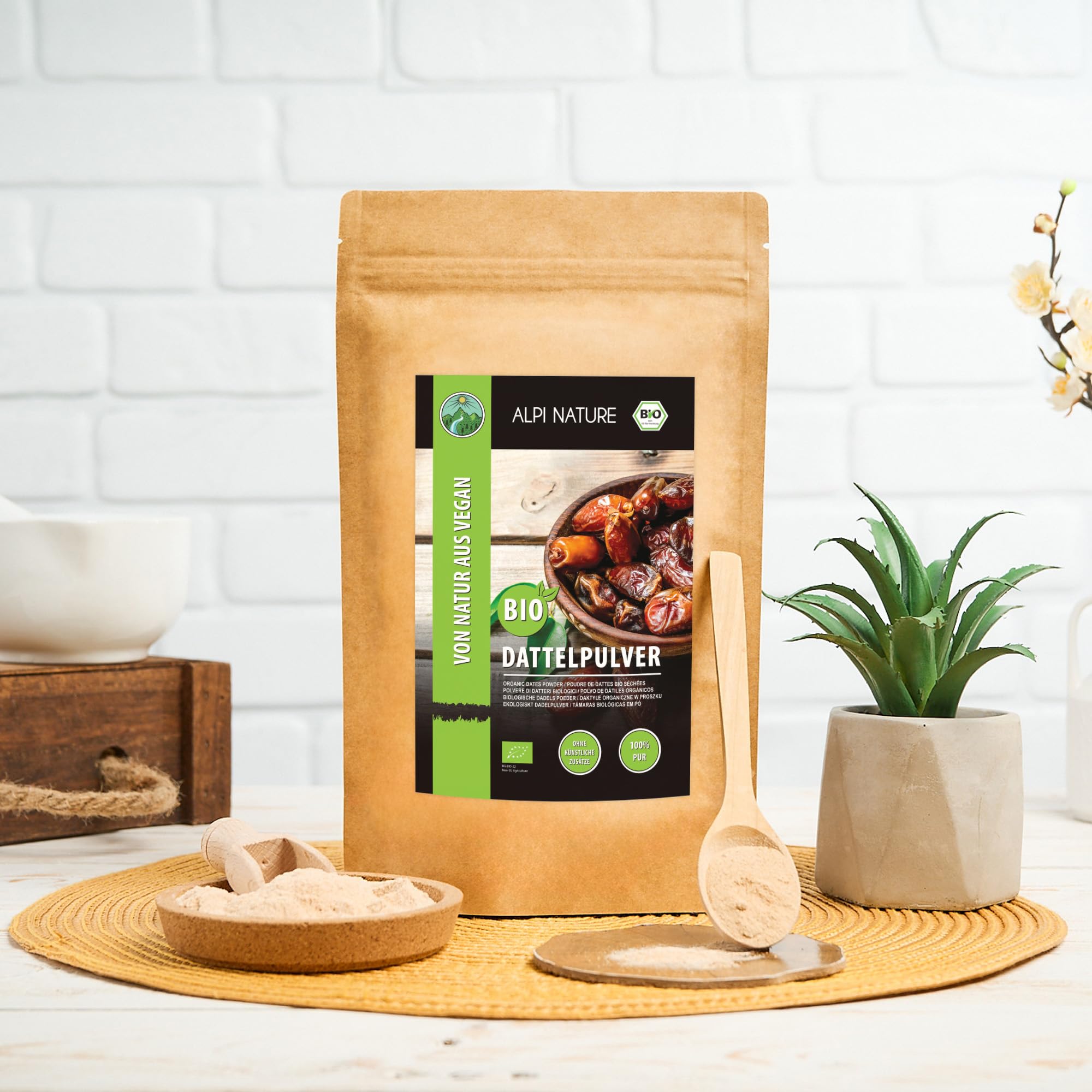 Alpi Nature Azúcar de Dátil Orgánico 1kg, Dátiles Orgánicos Molidos en Polvo, Sustituto del Azúcar