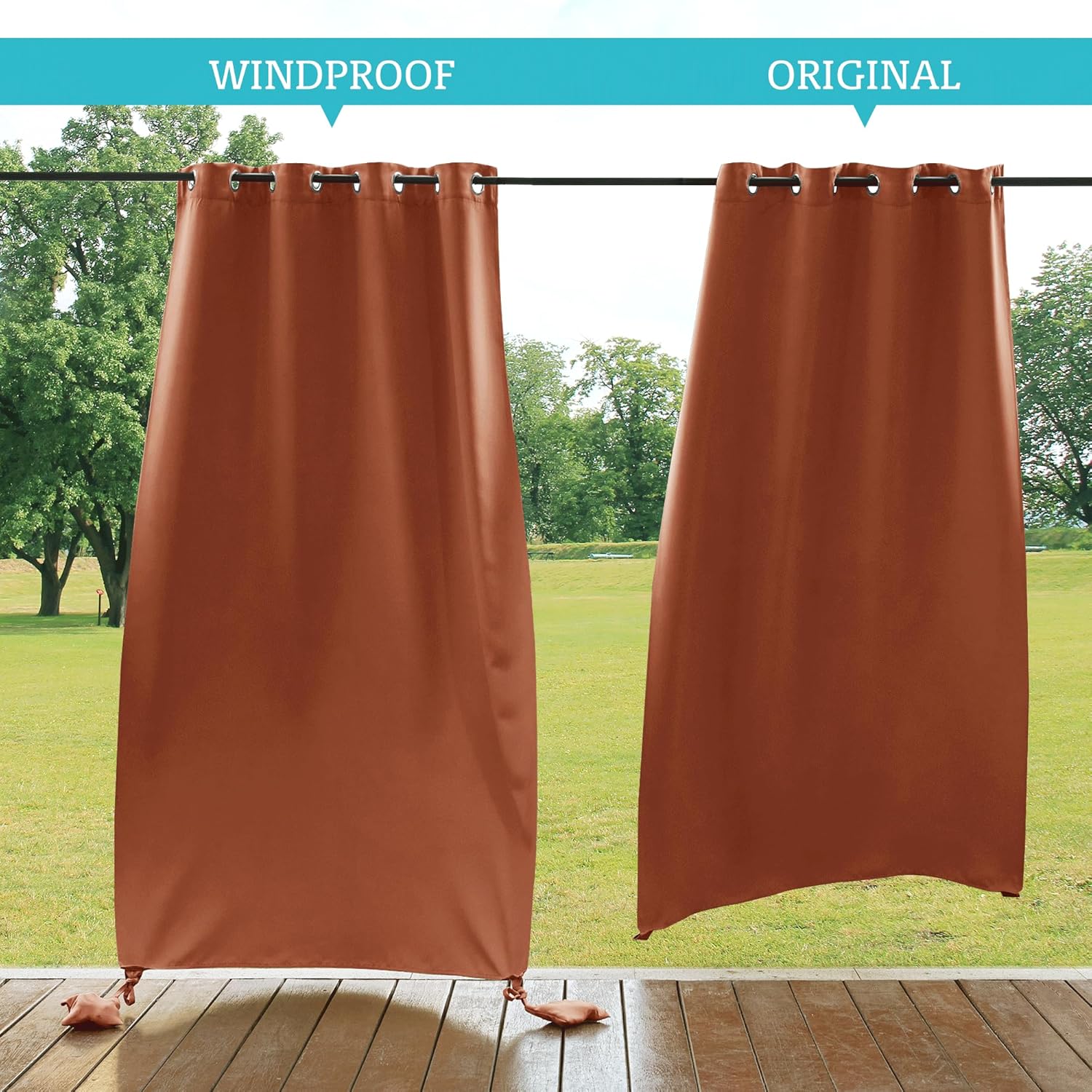 RYB HOME Outdoor Curtains Windproof - Waterproof Blackout Curtain with Weight Bag, Privacy Insulated Drapes for Patio Screen Porch Pergola Terrace Living Relax Area, W 52" x L 72", 2 Pcs, Terracotta