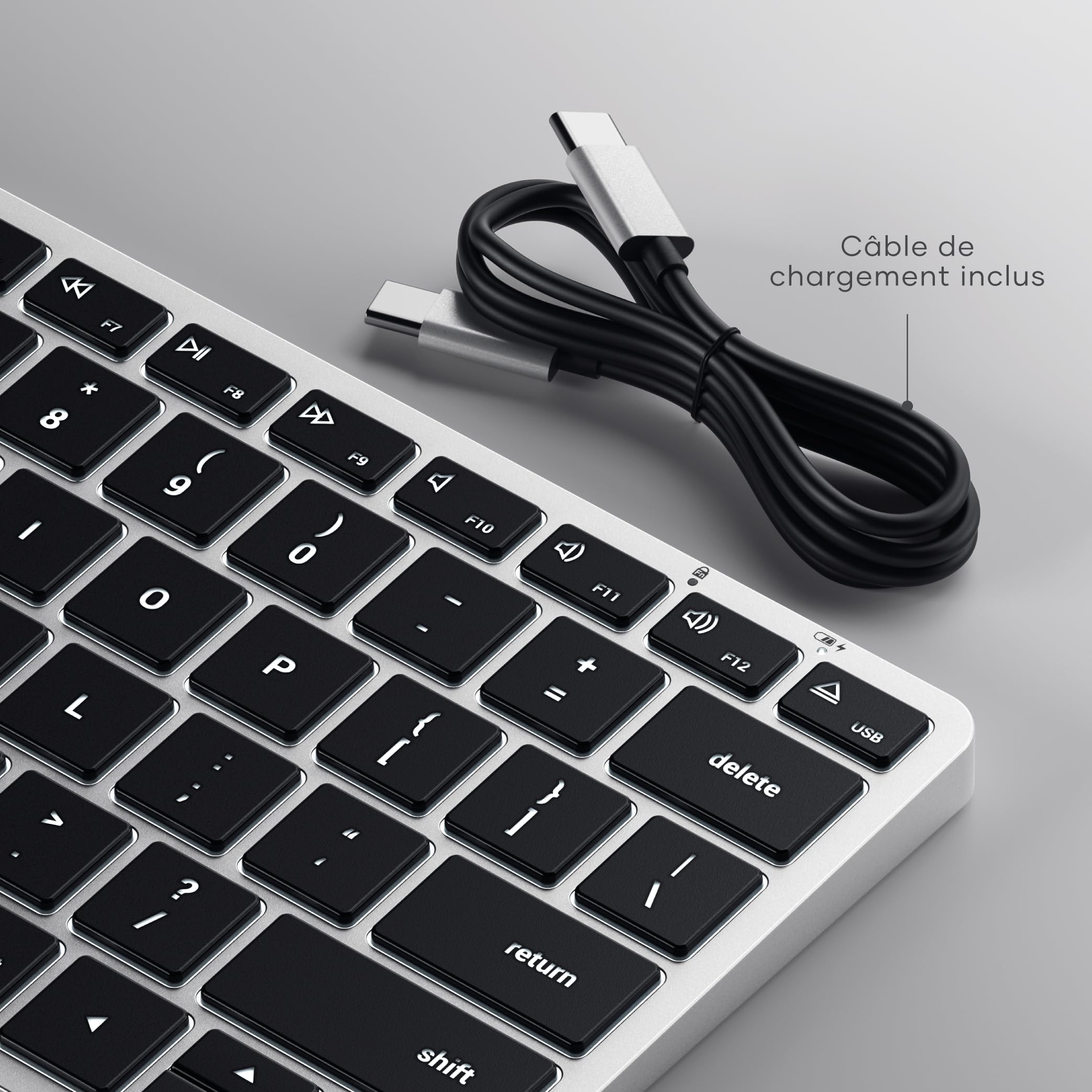 Satechi Clavier sans Fil Bluetooth X1 QWERTY US, Rétroéclairé, Argent | Distribution Américaine, multi-appareils, rechargeable, aluminium, touches rétroéclairées, pour MacBook, Windows et plus