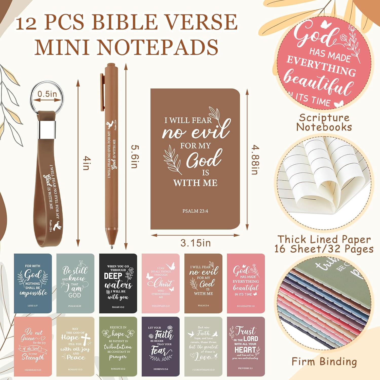 12 Set / 48 Pcs Christian Church Gifts Plastic Cups with Bible Verse Pens Keychains Notebooks for Women Men Volunteer Christian Party Gifts (Morandi Color) - Image 2