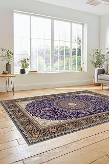 Klasik Desenli Dijital Kaymaz Taban Yıkanabilir Yolluk Mutfak Koridor Salon Halısı KLASİK-21, Lacivert, 180 x 300