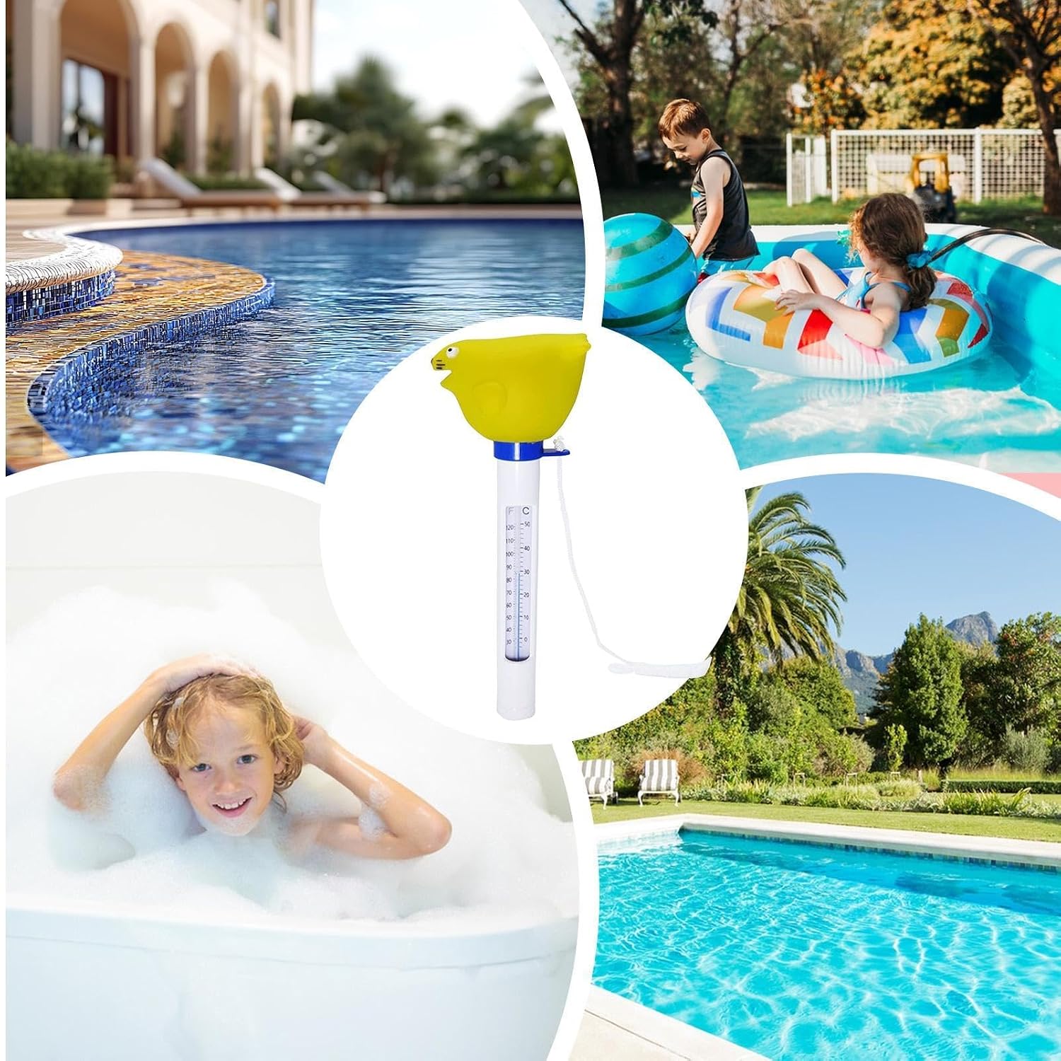 Floating Water Gauge,with String Cartoon Animal Monitor - Kids Swimming Pool Temperature Gauge - for Boys Girls Outdoor Indoor Home Spa Hot Tub Pond Aquarium Bathtub