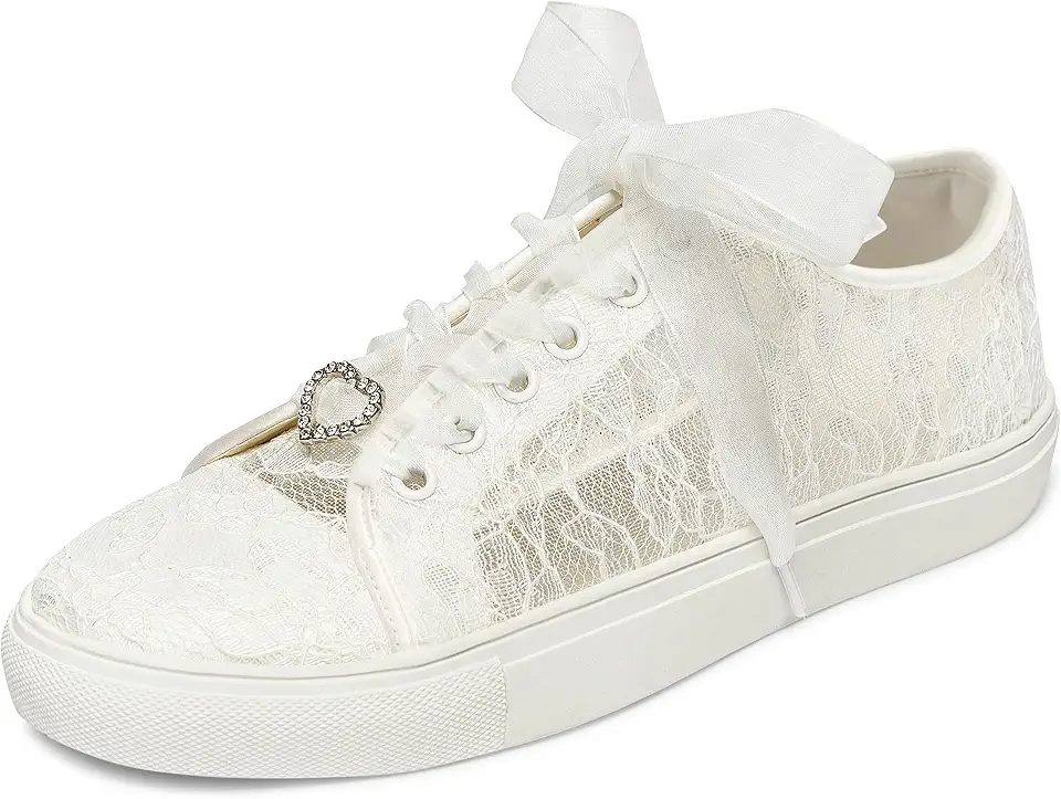 8832 Tênis de Casamento para Noiva Sneakers de Renda Sapatos Baixos