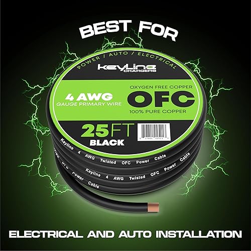Miniatura 8 de Cable de calibre 4 AWG (25 pies), color negro, cobre sin oxígeno (OFC), cable automotriz, alimentacióntierra, cable de batería, soldadura de