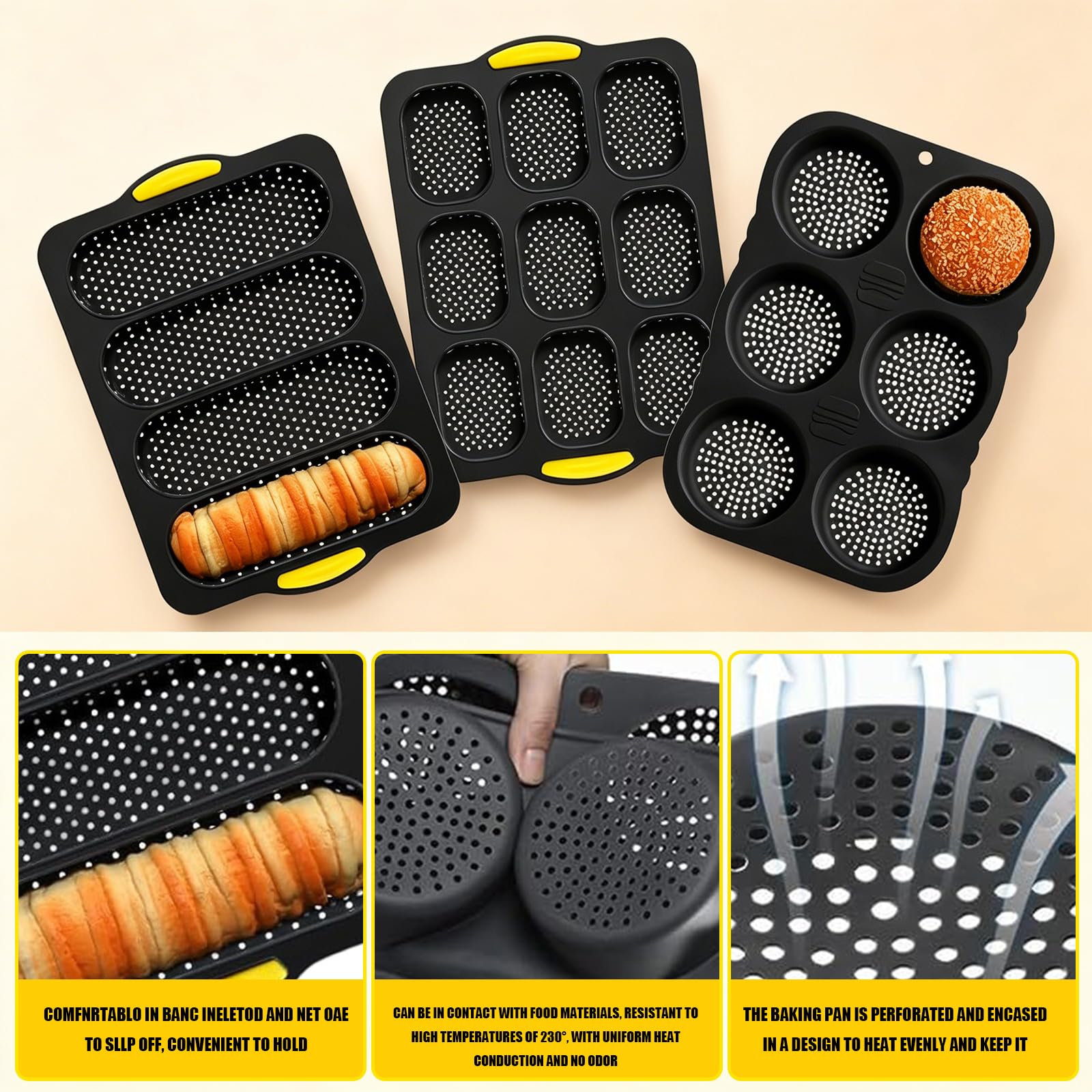 Ensemble d ' ustensiles de cuisson en silicone de qualité professionnelle avec plusieurs cavités, ensemble de cuisson de pain pour différentes formes et tailles de pain, équipement de cuisson