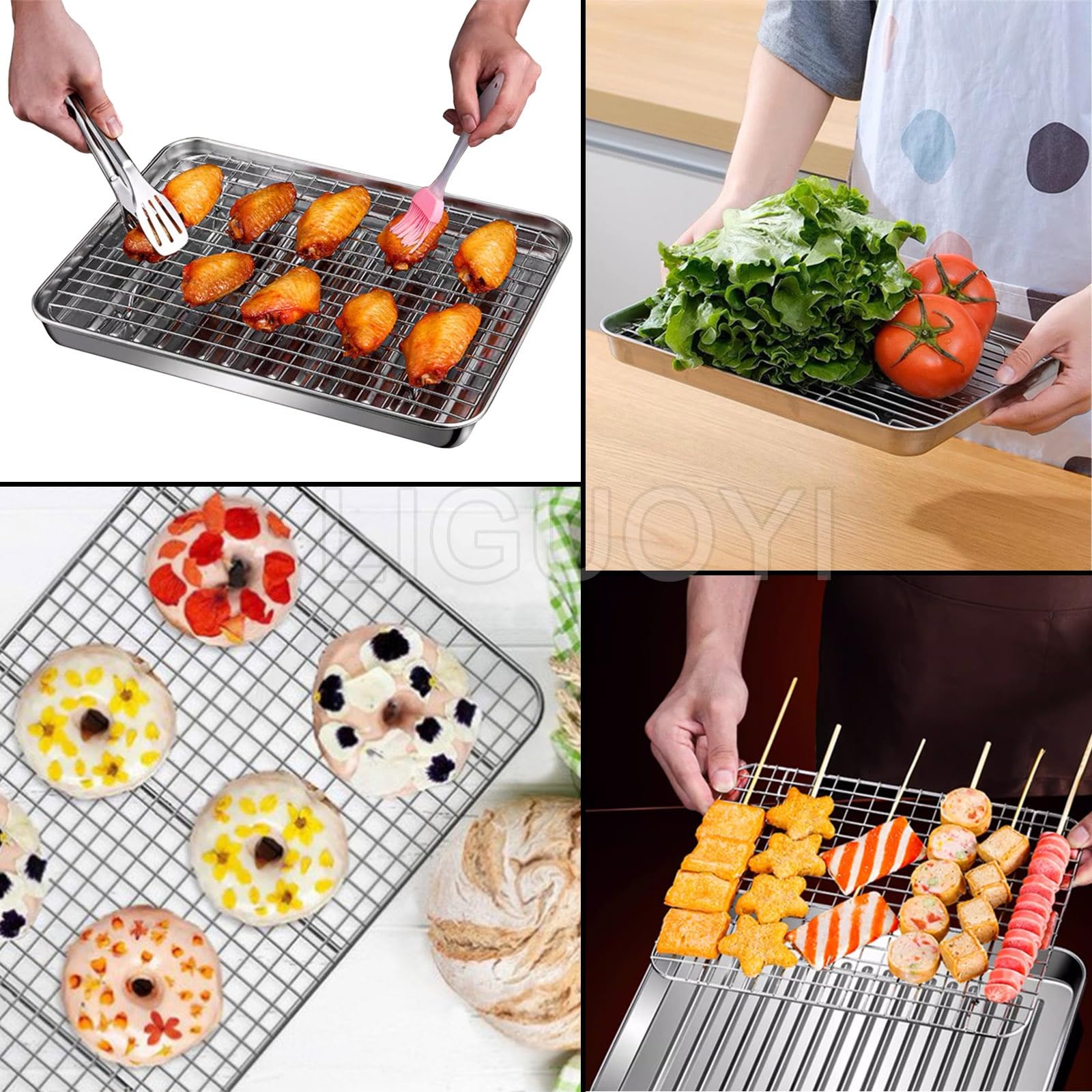 Bandeja Rectangular para Horno Tostador, Antiadherente, de Acero Inoxidable, con Rejilla de enfriamiento, Resistente al Calor, Bandeja de Metal Resistente a la deformación (320 x 2