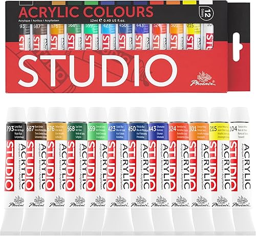 Miniatura 1 de PHOENIX Juego de pintura acrílica, tubos de 12 x 0.4 fl oz, pinturas de color no tóxicas para lienzo, madera, cerámica, suministros de pintura de