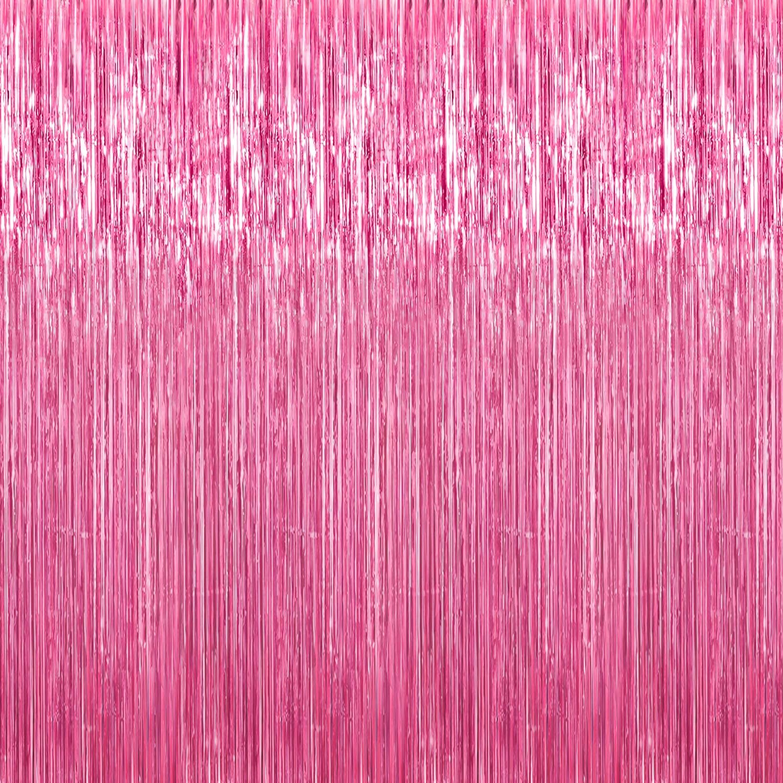 2 Pack Pink Foil Fringe Curtains Streamers Party Decorations 3.3 x 8.2 ft, Pink Tinsel Curtain Fringe Backdrop for Parties, Door Fringe Birthday
