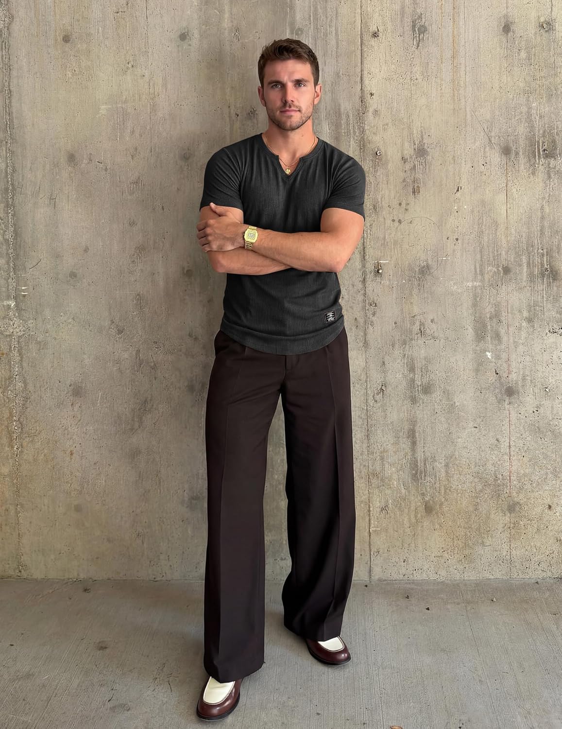 Mens Muscle Slim Fit T Shirts Texture V Neck Gym Workout Athletic Short Sleeve Mens Shirts - Image 2