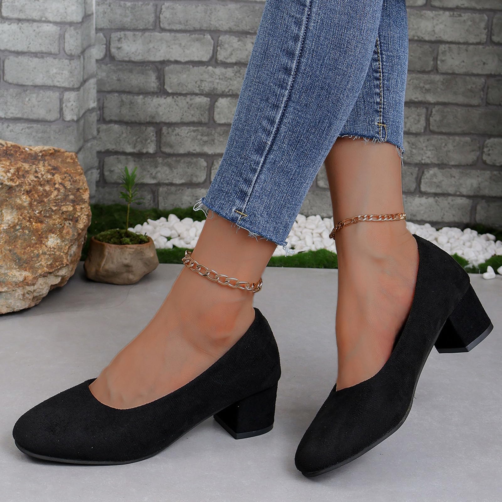 Genérico Zapatos Mujer Comodos - Zapatos De TacóN Grueso De Color SóLido para Mujer Zapatos Informales De TacóN Medio con Cabeza Redonda De TamañO Tacones Botines Ancho Especial Mujer