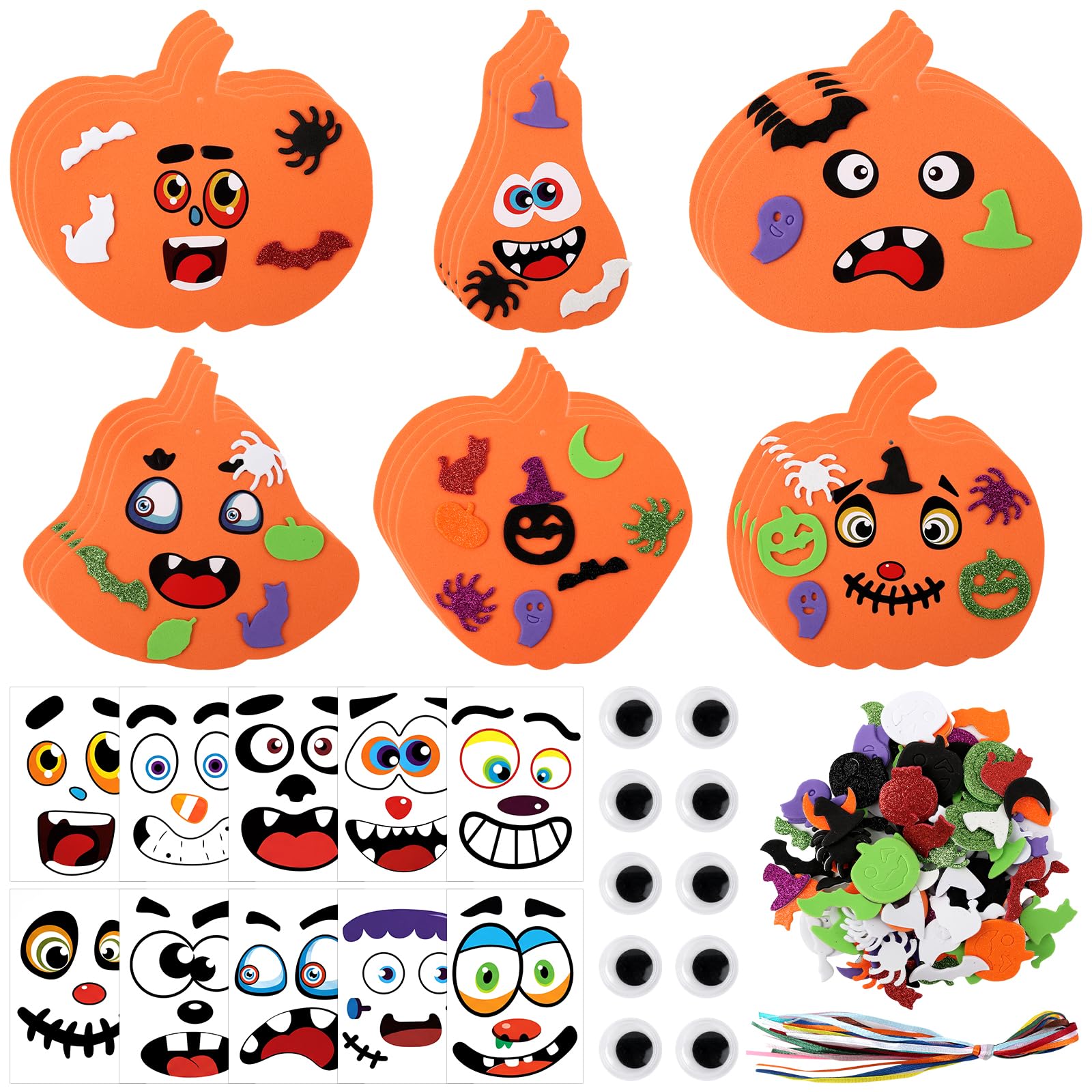 Halloween Crafts for Kids, 24 Pack Pumpkin Halloween Arts and Crafts, DIY Decoration Kits with Self Adhesive Stickers to Make Your Own Decorations Kits for Boys Girls Activities