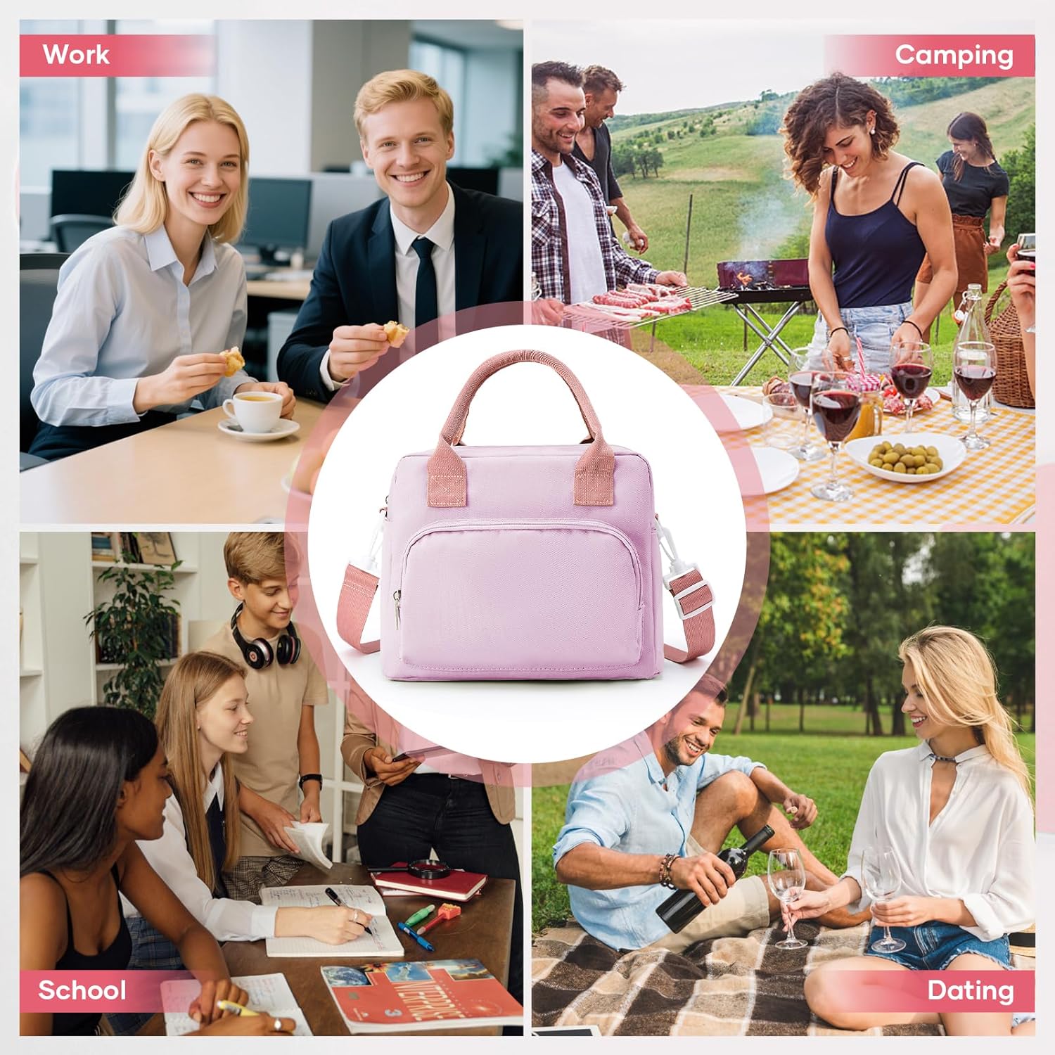 Cute Lunch Bag for Women, Corduroy Lunch Box for Work Lunch Tote Bag Women, Reusable Insulated Cooler Lunch Box for Travel - Image 7