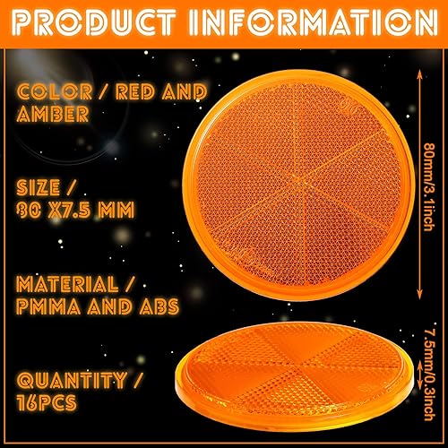 Miniatura 2 de 16 reflectores redondos de 3 pulgadas, reflectores de montaje rápido, reflectores adhesivos de seguridad para motocicleta, reflectores de seguridad