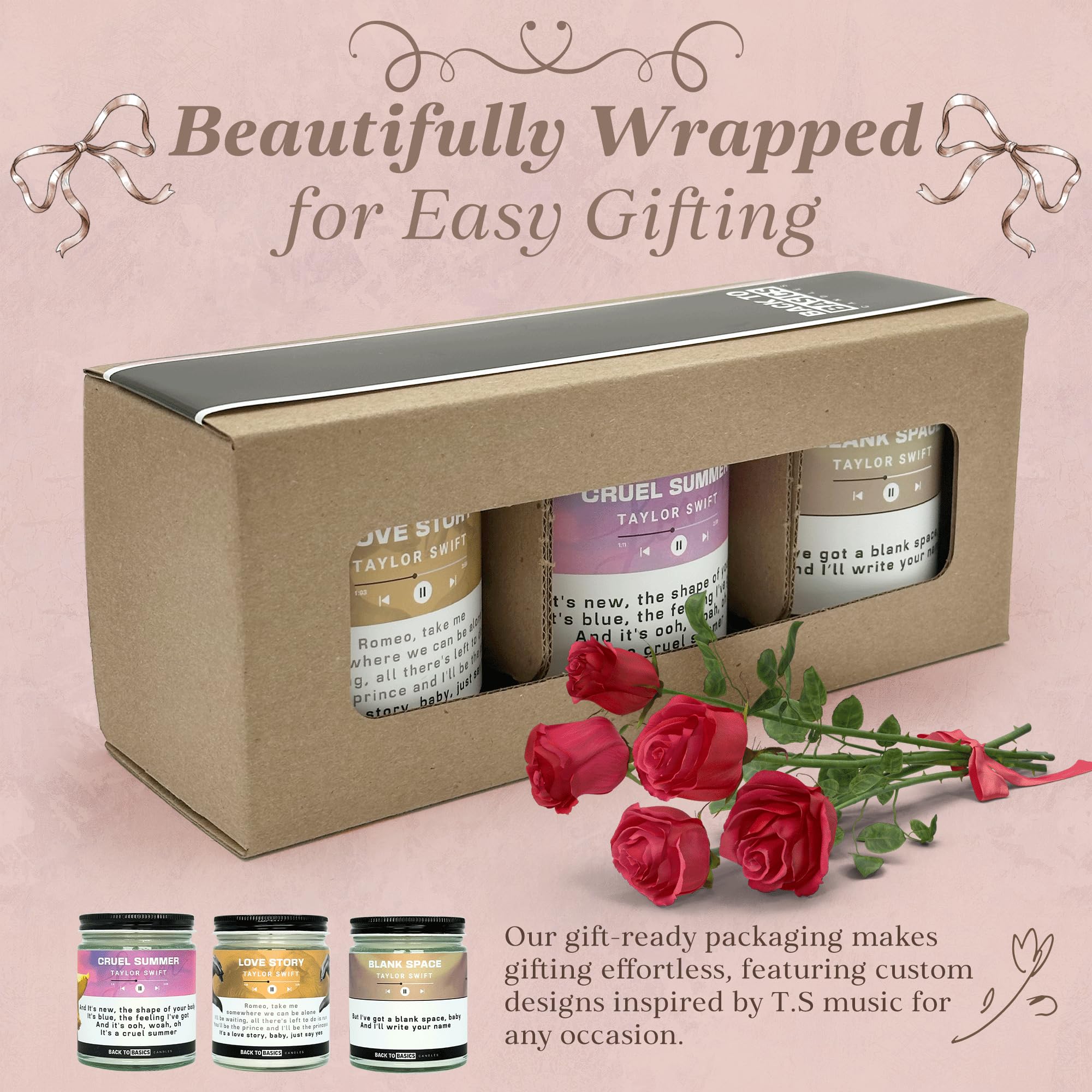 Back to Basics Taylor - Juego de velas prémium – 3 velas aromáticas veganas de cera de coco de soja para decoración del hogar, regalos de cumpleaños para mujeres, mejores amigos, hombres, aromaterapia