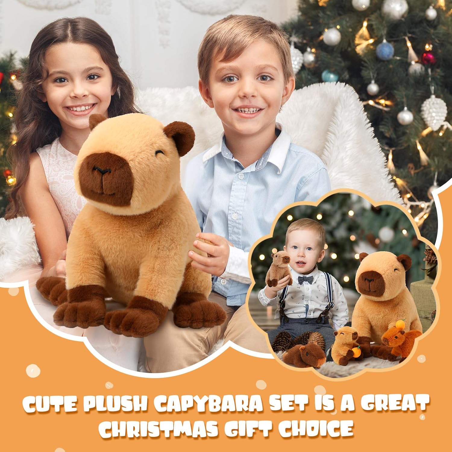 5-in-1 Capybara Stuffed Animals with Babies Inside, 15.75'' Capybara Mommy with 4 Cute Babies Set, Plush Pillow for Girls Boys Birthday Valentines Gifts(Sitting)