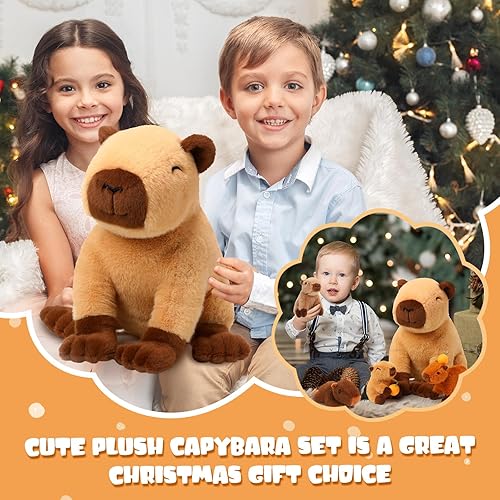 Miniatura 7 de Juego de 5 animales de peluche Capybara de 15.75 pulgadas, mamá Capybara con 4 lindos bebés, peluches suaves para niñas, regalo de fiesta de