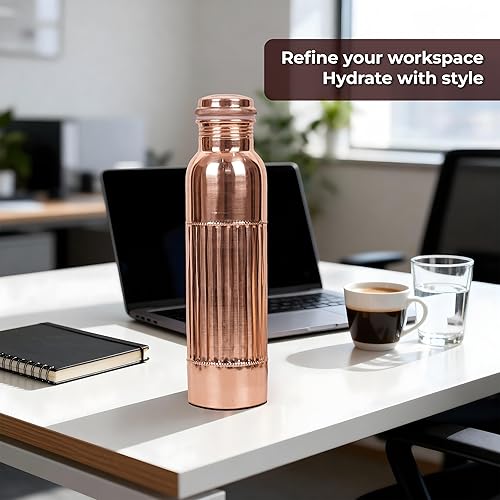 Miniatura 15 de Botella de agua de cobre antiguo para beber, recipiente de cobre de 32 onzas con bolsa de transporte de lona, botella ayurvédica grande para Botella