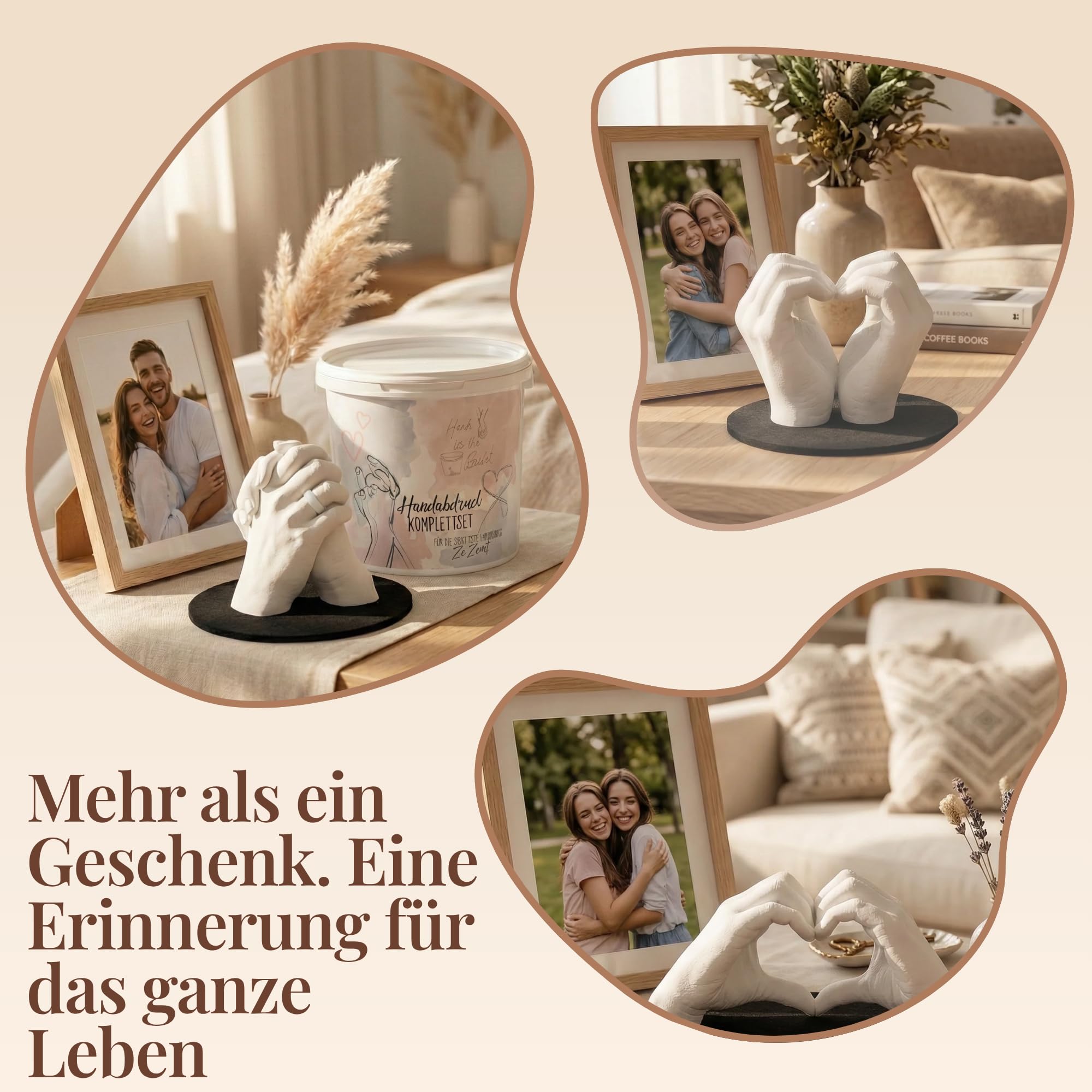 3D Handabdruck Set für Paare Made in Germany mit Sockel Gipsabdruckset Hände Jahrestag Geschenk für Ihn, Pärchen Geschenke Gips Geschenk für Sie