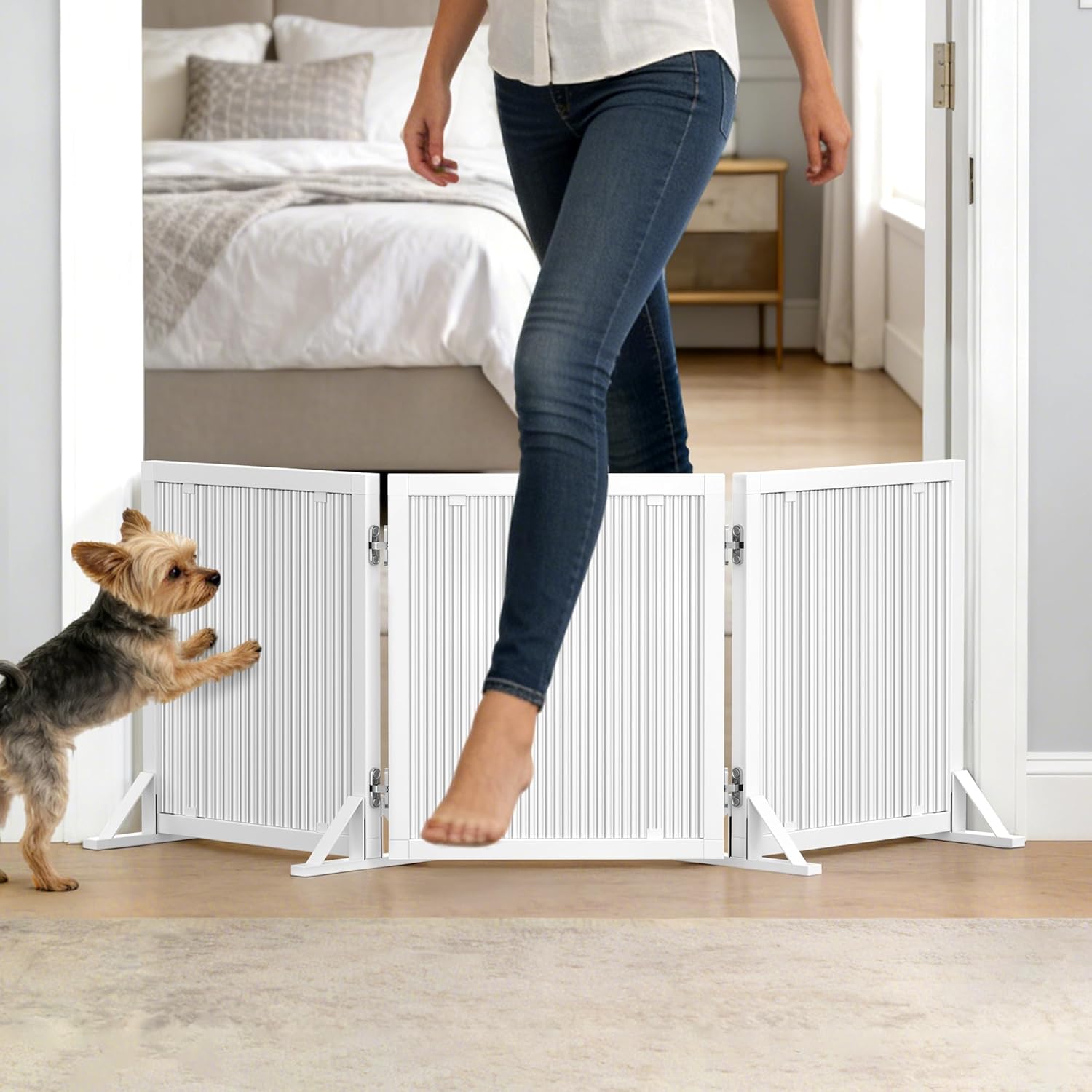 Short Dog Gate 15.7Inch High, Free Standing Dog Gates for Doorways, Pet Gate Indoor for Small Medium Dogs, Foldable Freestanding Puppy Gate for Stairs Kitchen 3 & 4 Panel