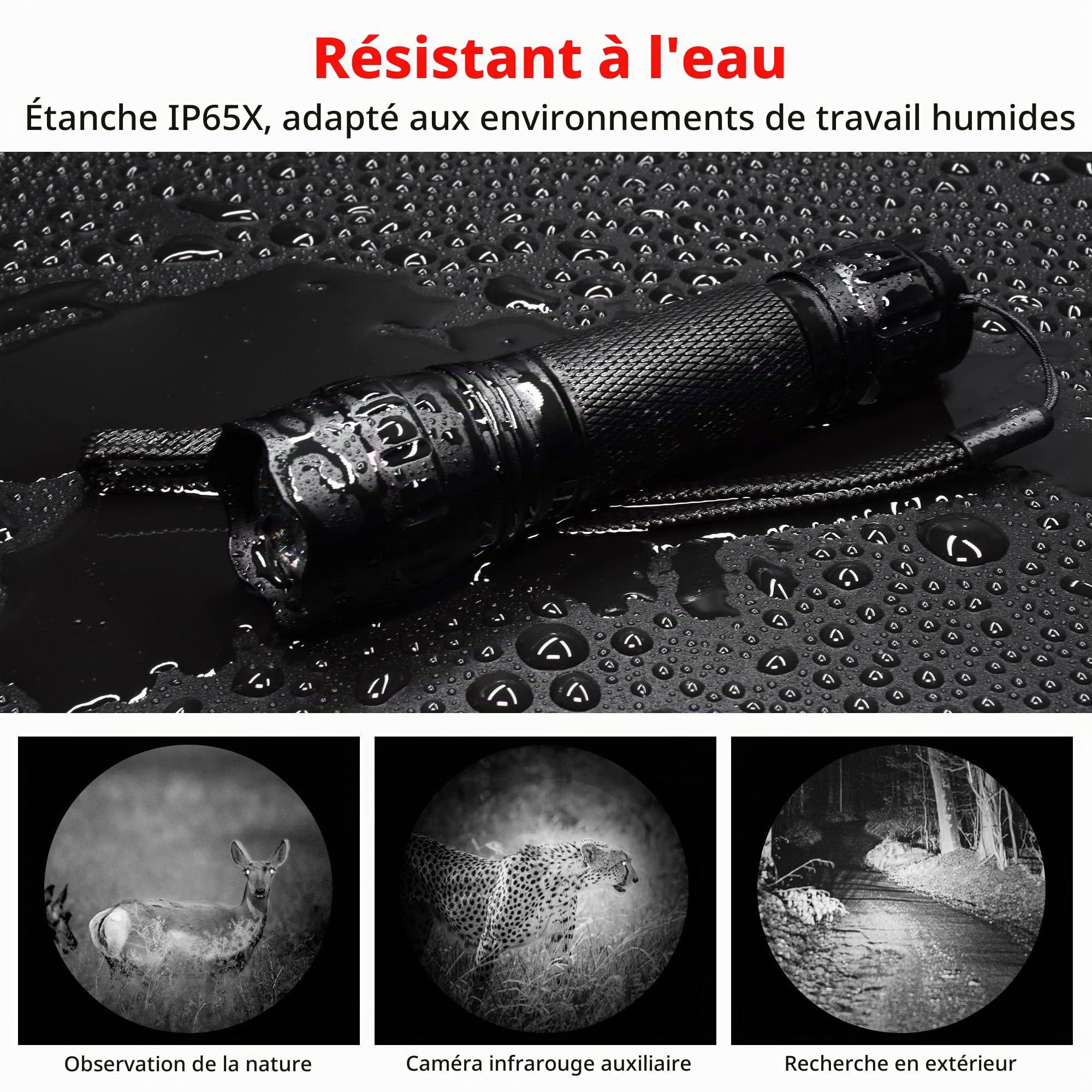 DARKBEAM Lampe Torche IR 940nm LED Lampe de Poche Infrarouge | Travailler avec l'équipement de Vision Nocturne, Puissant Invisible Lumière Rechargeable pour chasse,avec clip