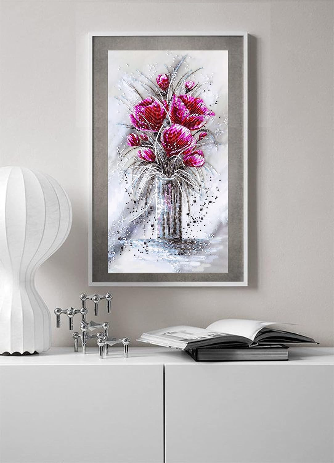 Bead Embroidery Kit Red Emerald. DIY Beadwork Craft Kit for Beginners. Hand Made Beading kit from Abris Art, Ukraine. Stylish needlework set, needlepoint pattern red tulip flower purple decor wall art