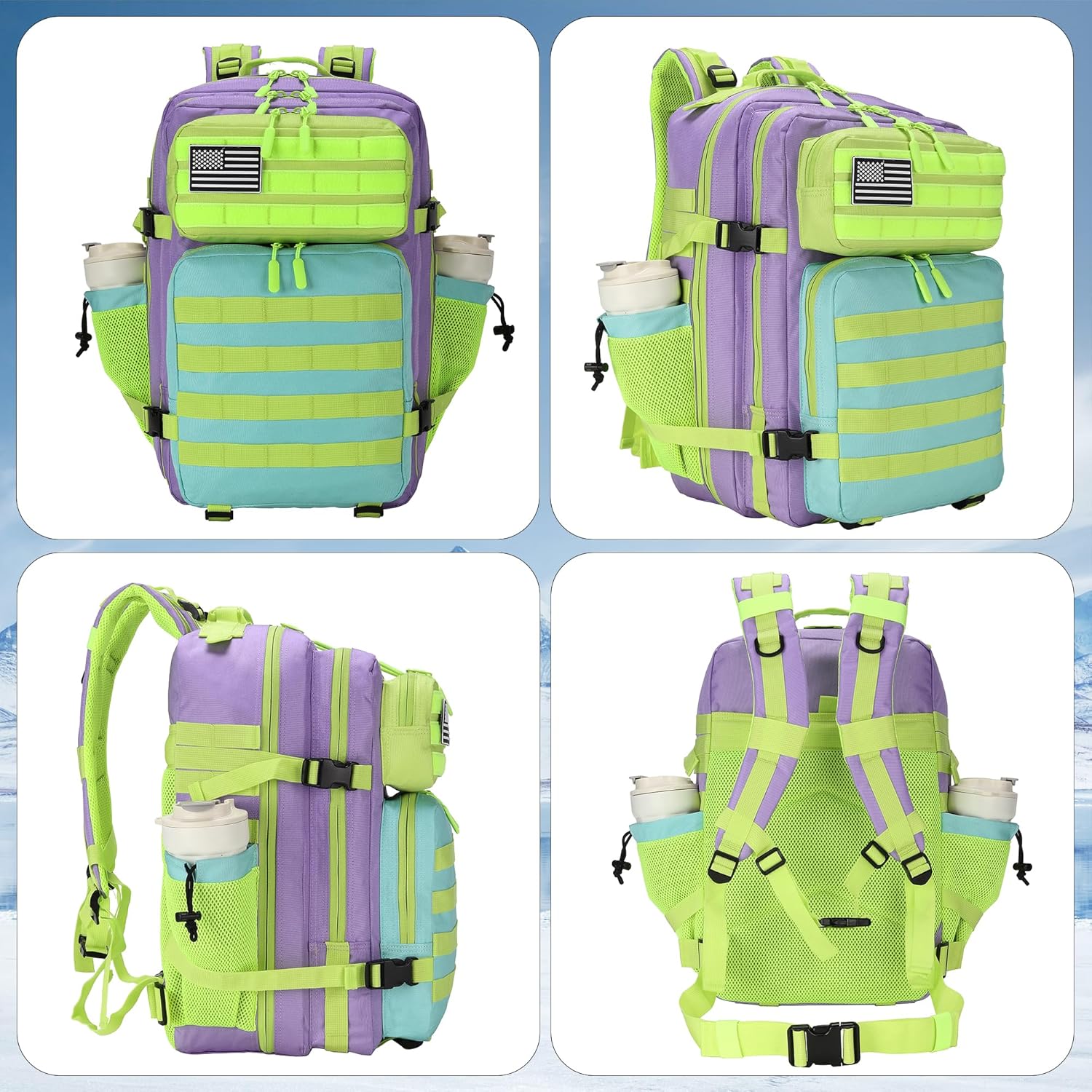 45L Tactical Military Backpack Assault Pack Dopamine Colorblock Molle 3-day Army Rucksack Men Women for Hiking Camping Climbing