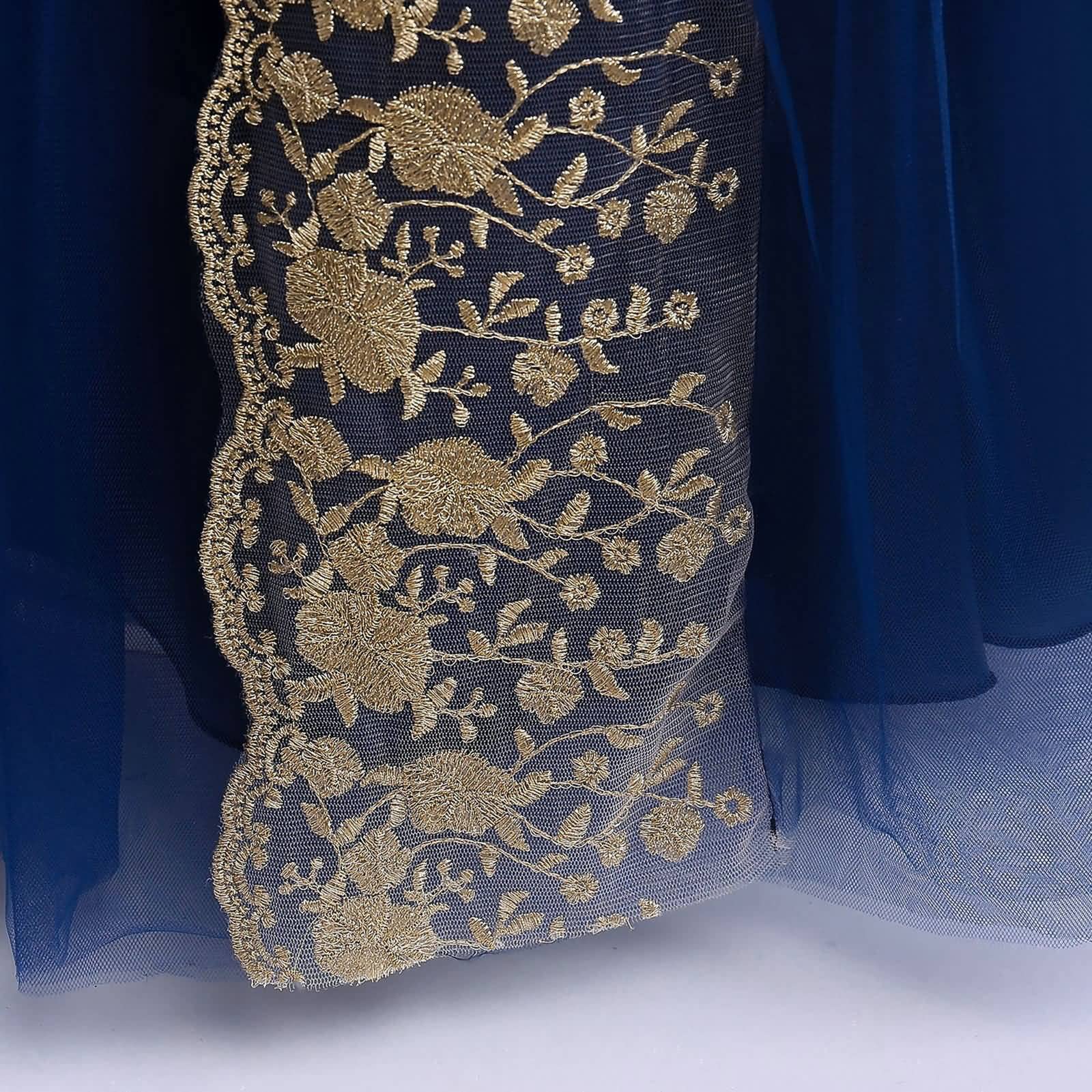 Gualiy Dziewczęca sukienka imprezowa, formalna sukienka dziewczęca na specjalne okazje, 5-13 lat, koronkowa, tiulowa, długa z kwiatami, ciemnoniebieska sukienka bez rękawów