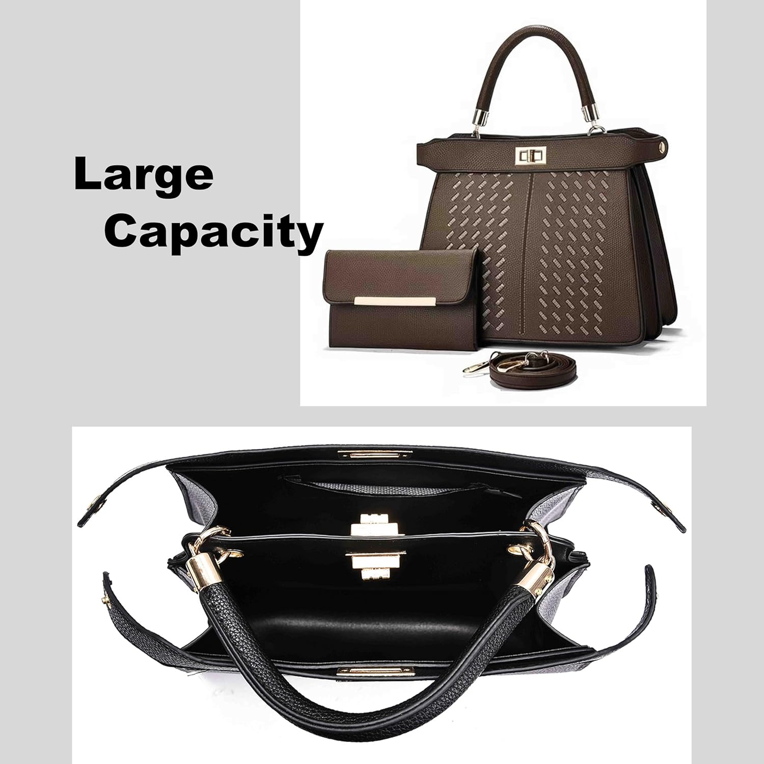 Women's Designer Leather Top-handle Handbag Shoulder Bag,Satchel Purse Work Bag - Image 5