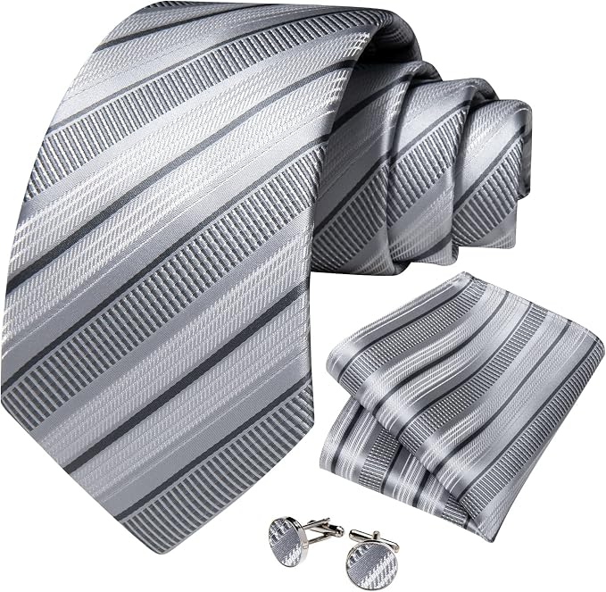 Set de corbata rayada para hombre DiBanGu en seda miniatura 3