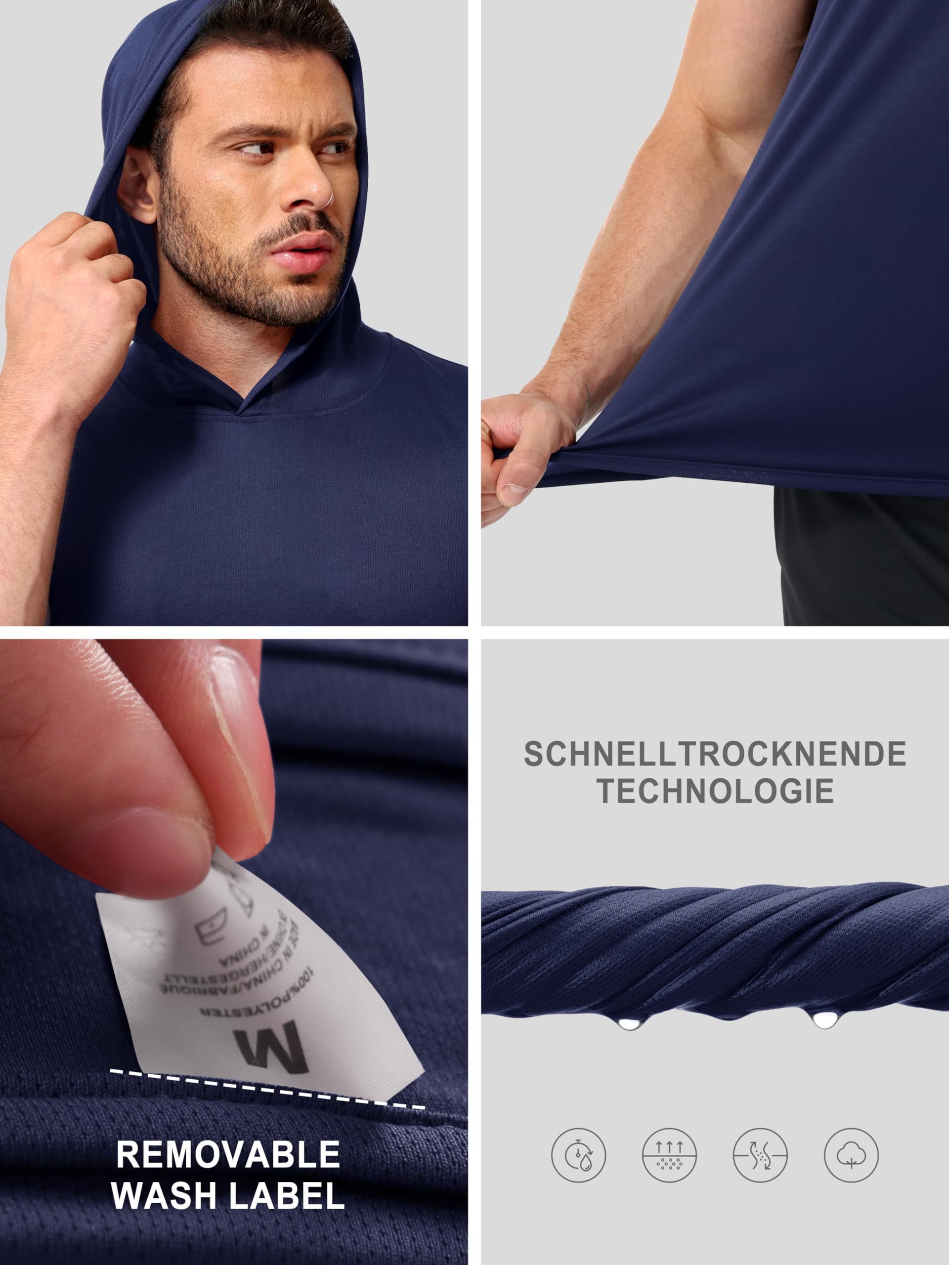 Sudadera deportiva sin mangas, sin mangas, camiseta sin mangas, camiseta de tirantes, 3 unidades, sudadera con capucha, gimnasio, entrenamiento, fitness, entrenamiento, musculación, camiseta
