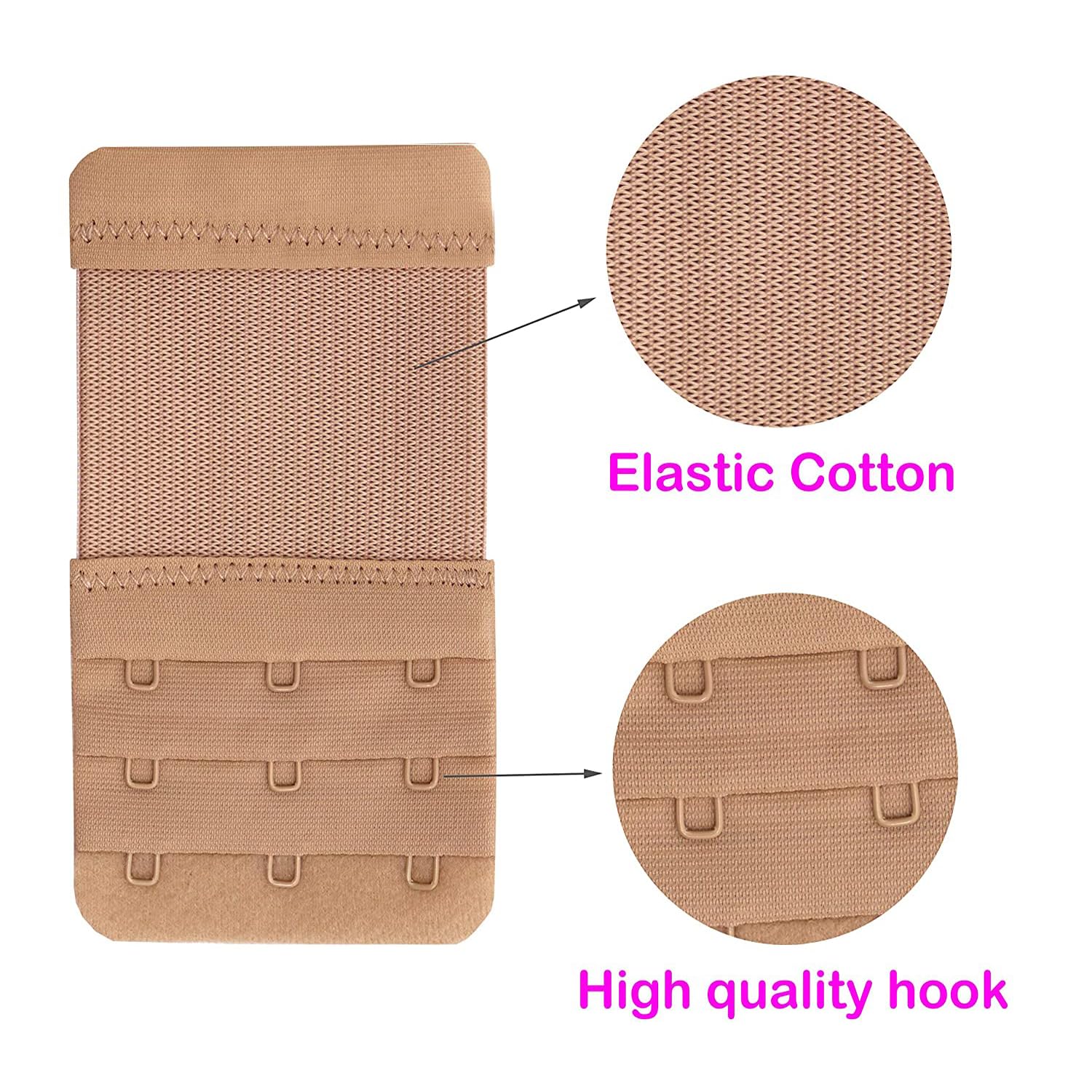DClub Bra Extender Stretchy Soft and Comfortable Bra Strap Extender for Women in Pregnency or Weight gain. (6 PIECES (3X3 HOOK), SKIN) - Image 2 thumbnail