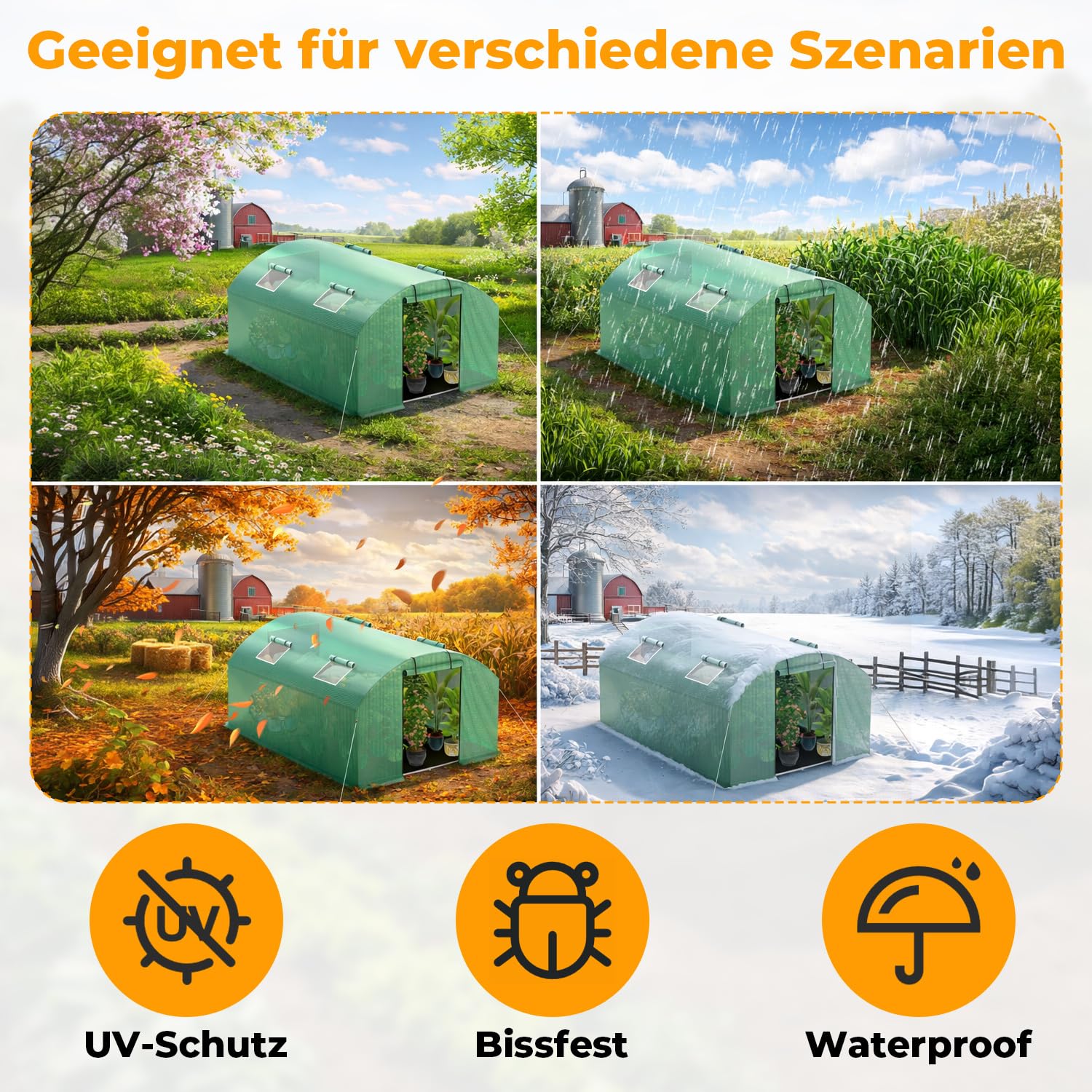 Szklarnia 300 x 600 x 200 cm, szklarnia warzywna z 6 oknami i 2 drzwiczkami z zamkiem błyskawicznym, 140 g/m² PE UV50+, osłona kotwy gruntowe i liny przeciwwiatrowe do stabilnego mocowania w