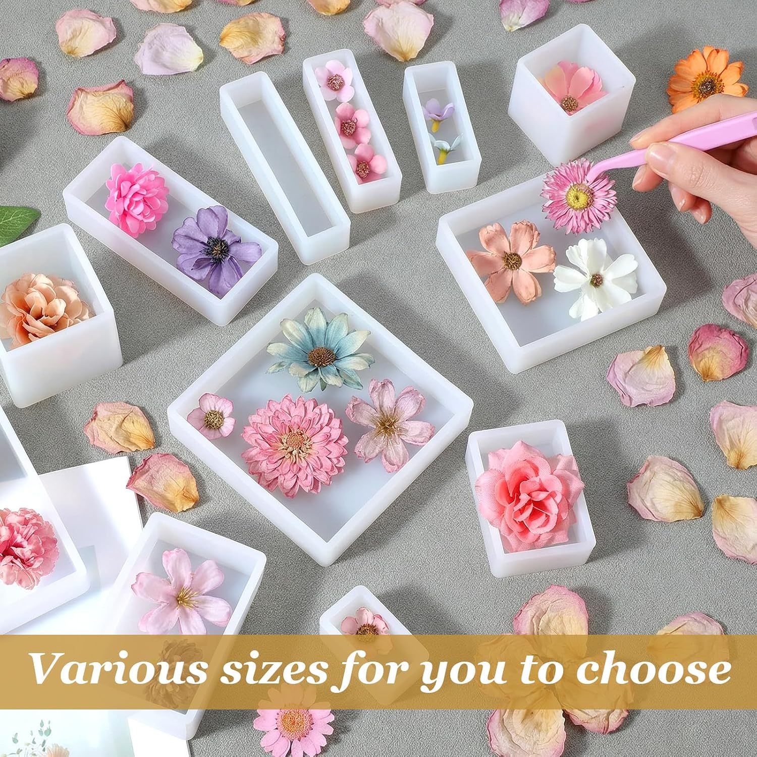 12pcs Epoxy Resins Molds Silicone Kit Square Rectangle Silicone Molds Resins Mold for Casting Silicones Mold Making Kit with 12 Sizes for DIY Handicrafts Crafts Specimens