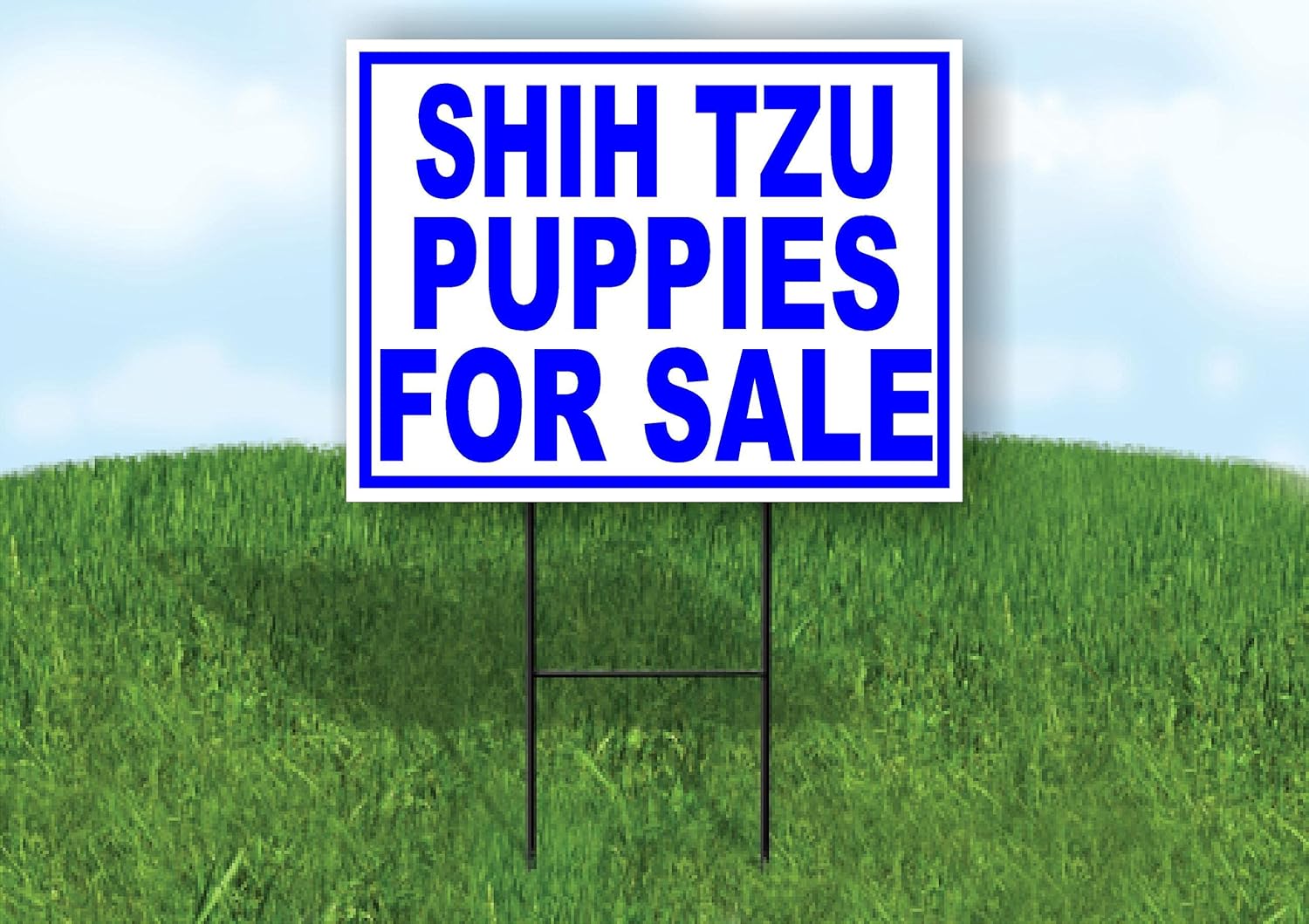 Shih Tzu PUPPIES FOR SALE BLUE - Double Sided Yard Sign ROAD SIGN with Stand