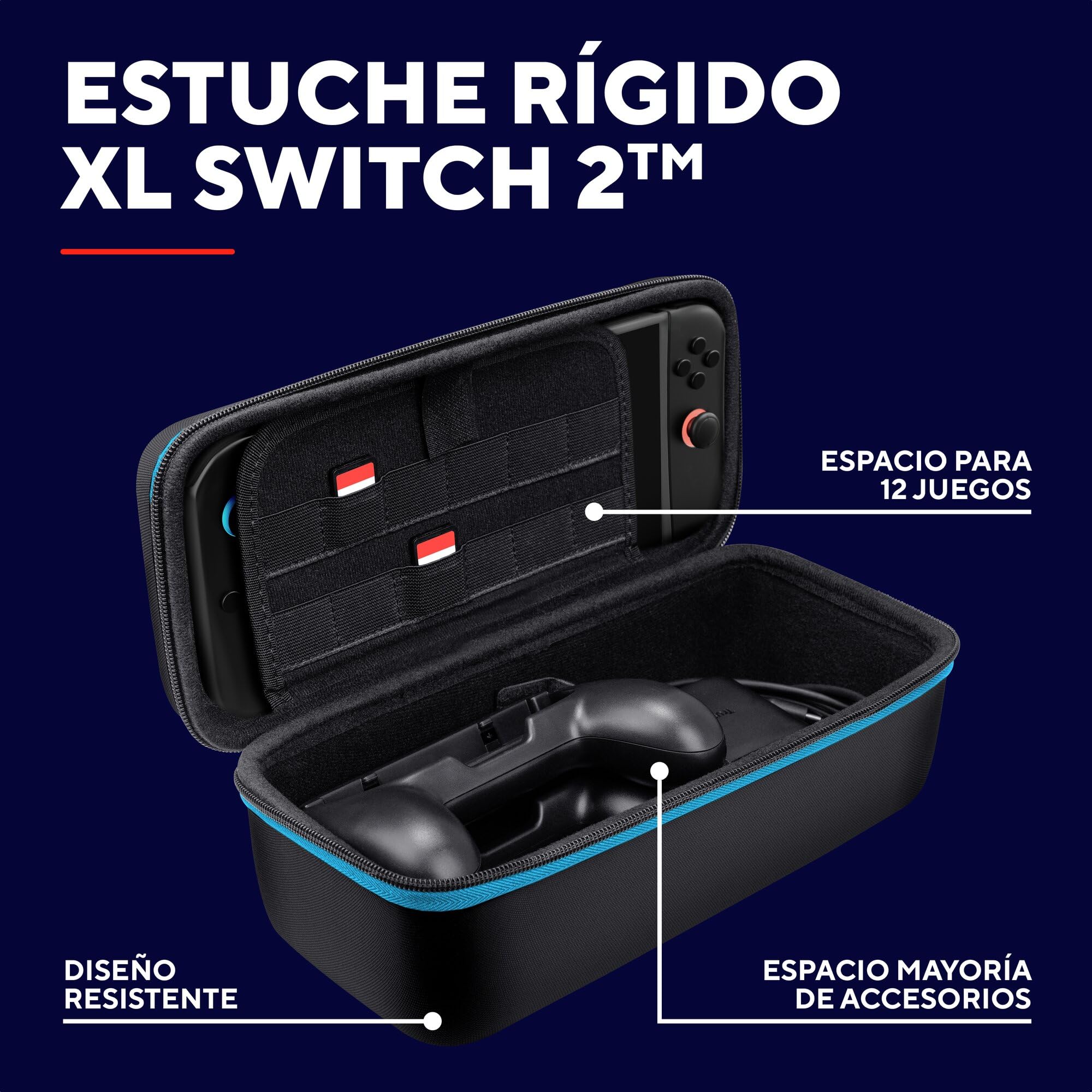 GXTrust 1252 XL Funda para Nintendo Switch 2, Carcasa Estuche Rigido de Transporte para Consola y Accesorios, Funda Protectora Dura, Bolsillo para 4 Joy-Cons y 12 Cartuchos de Juego, Negro - 2