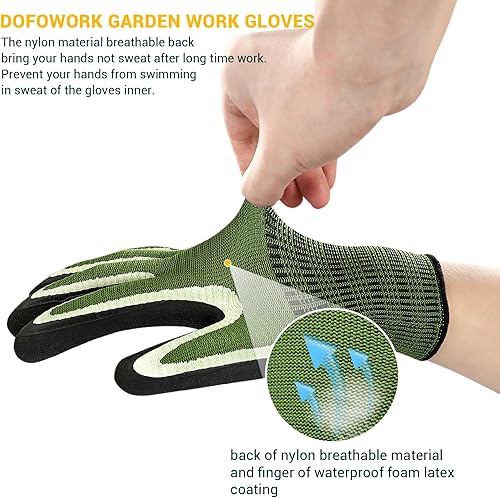 Miniatura 3 de DOFOWORK Guantes de jardinería  6 pares de guantes de jardinería para mujereshombres, guantes de jardín de látex natural transpirable con agarre
