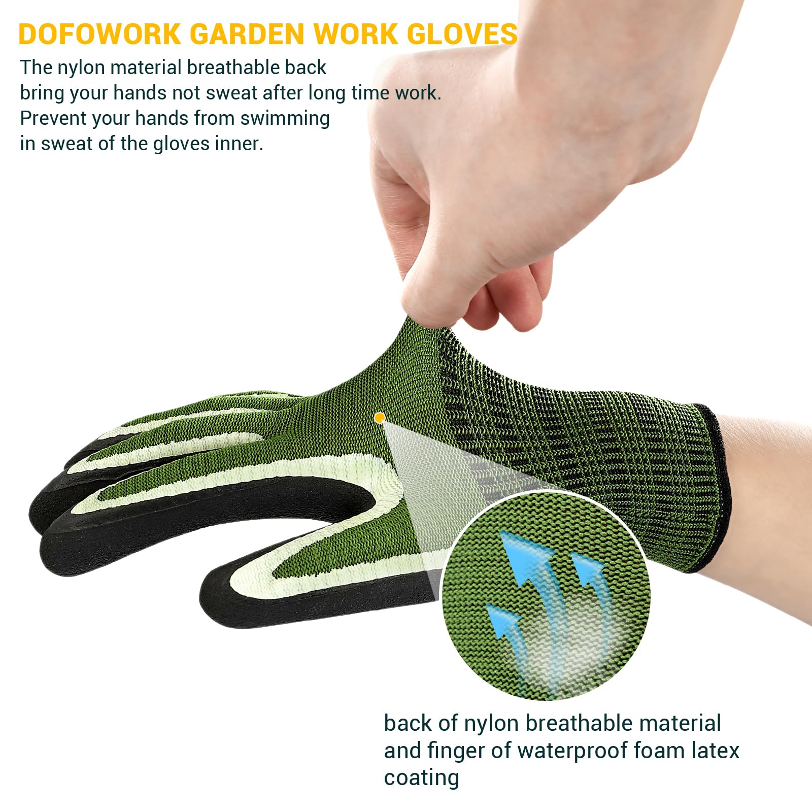 DOFOWORK Gants de jardin - 6 paires de gants en latex bleu et vert pour femme avec poignées, durables, polyvalents et