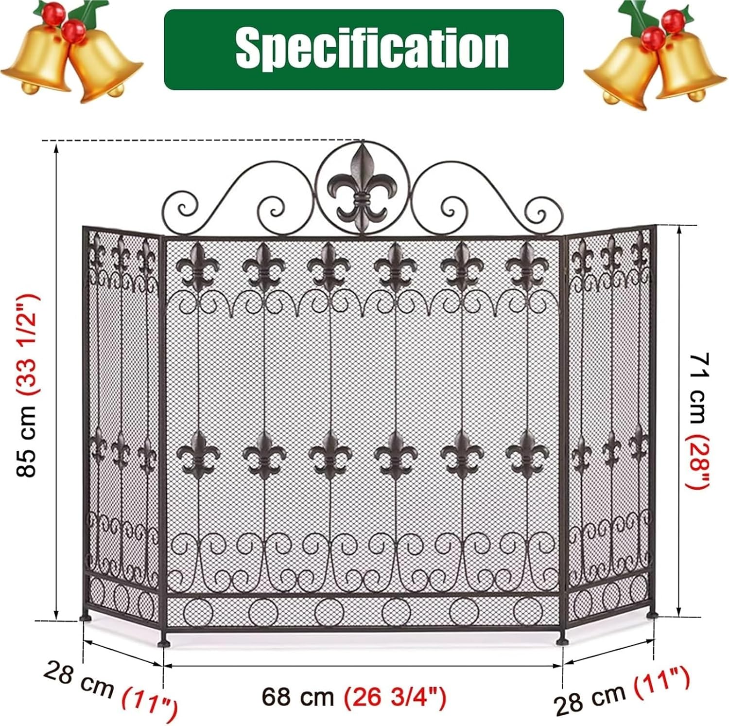 3-Panel Foldable Metal Fireplace Screen with Mesh Cover - Modern Design Fireguard for Living Room Safety and Style, Elegant Fire Pit Protection