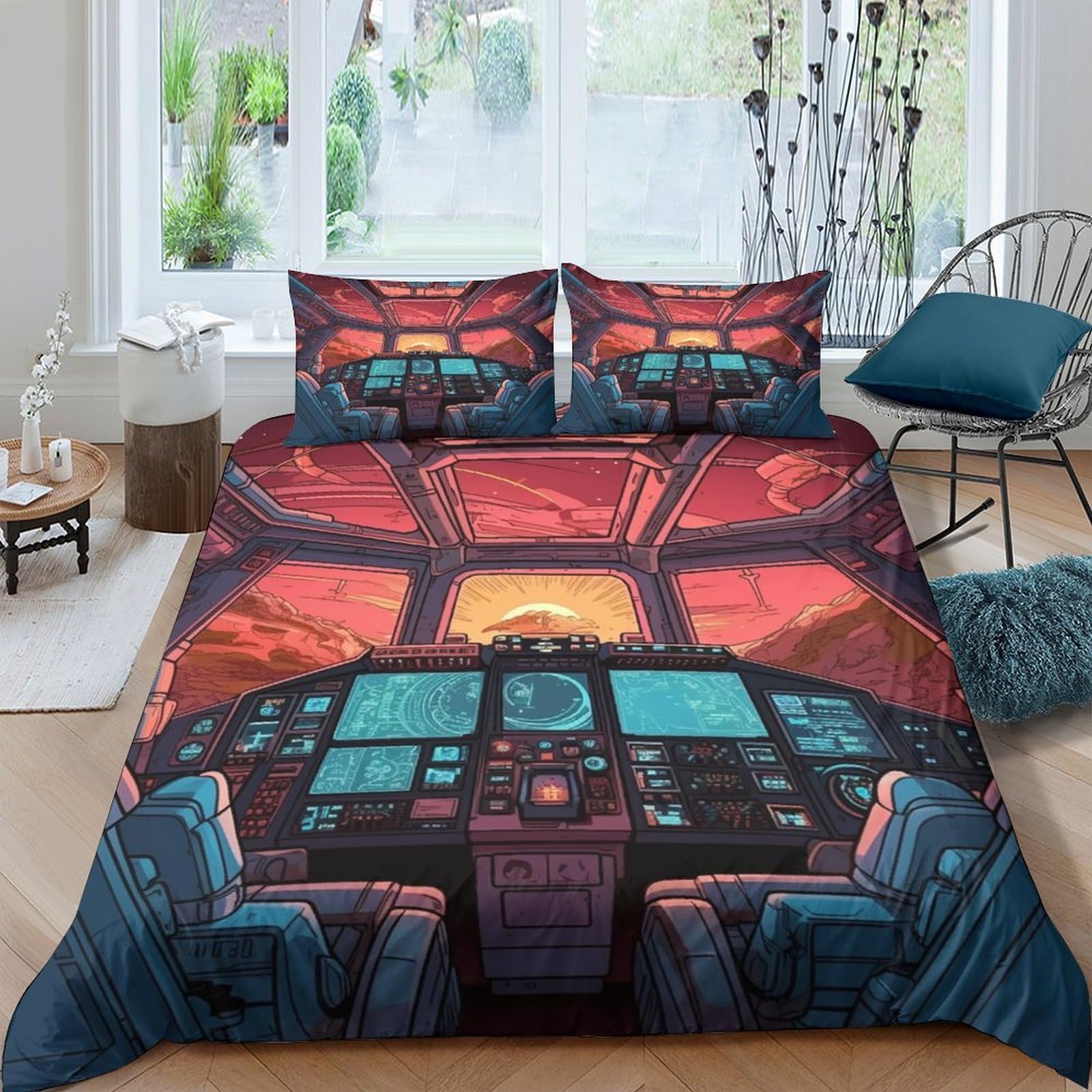 Parure de lit spaceship avec fermeture éclair anti-glissement