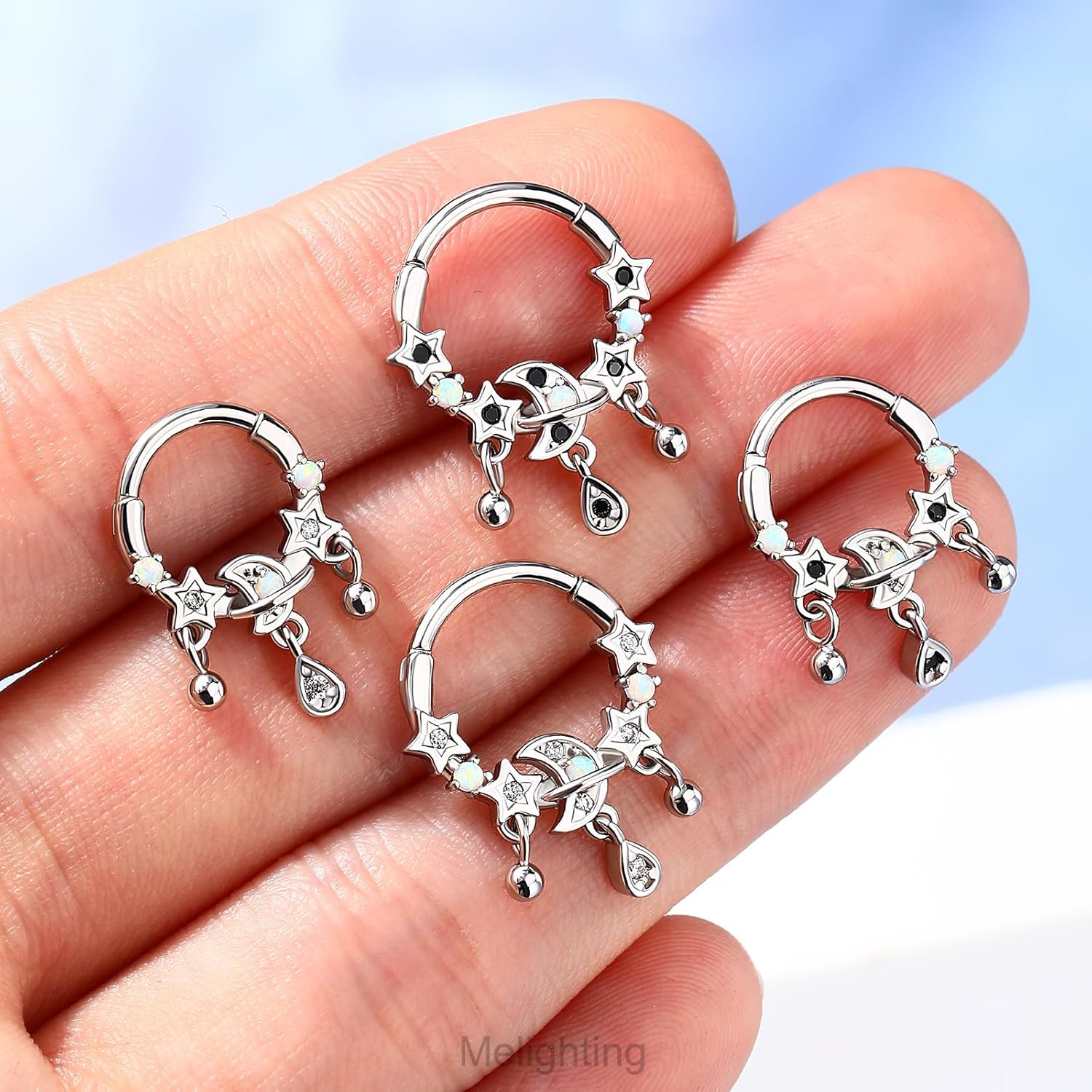 Melighting 16G Septum Ring Opal Septum Jewelry Stainless Steel 316L Dangle Star Daith Piercing Jewelry Clear CZ Cartilage Earring for Women - Image 4