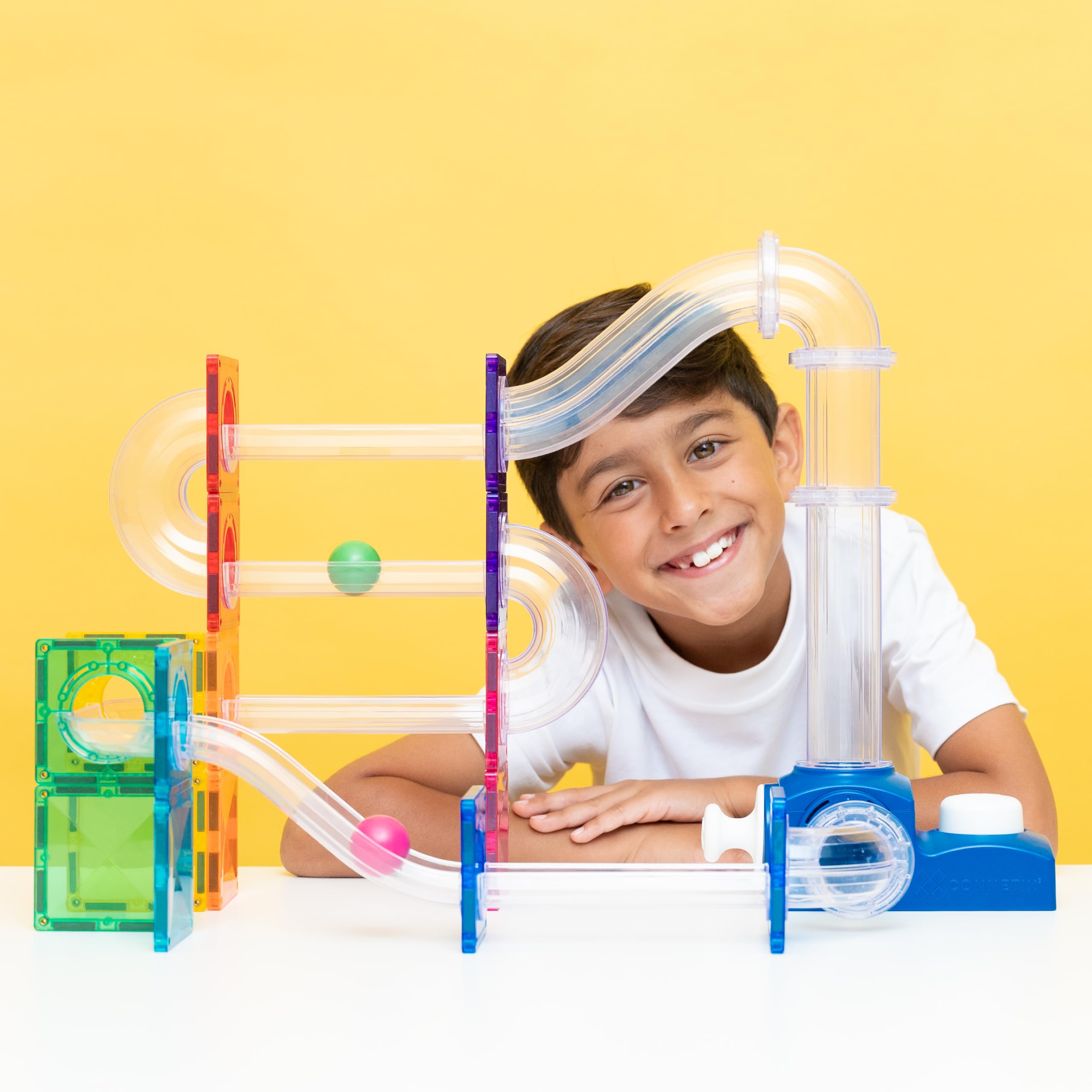 CONNETIX Magnetische Bausteine Kugelbahn Katapult Pack, 47 Stück | Starte hoch hinaus, baue kreativ und entdecke Kraft und Bewegung mit starkem Katapult, Röhren und Holzkugeln. Ab 3 Jahren.