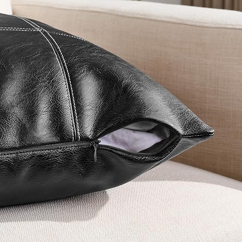 Miniatura 3 de Fancy Homi Paquete de 2 fundas de almohada decorativas de piel sintética a cuadros lumbares de color marrón bohemio de 12 x 20 pulgadas para sala de